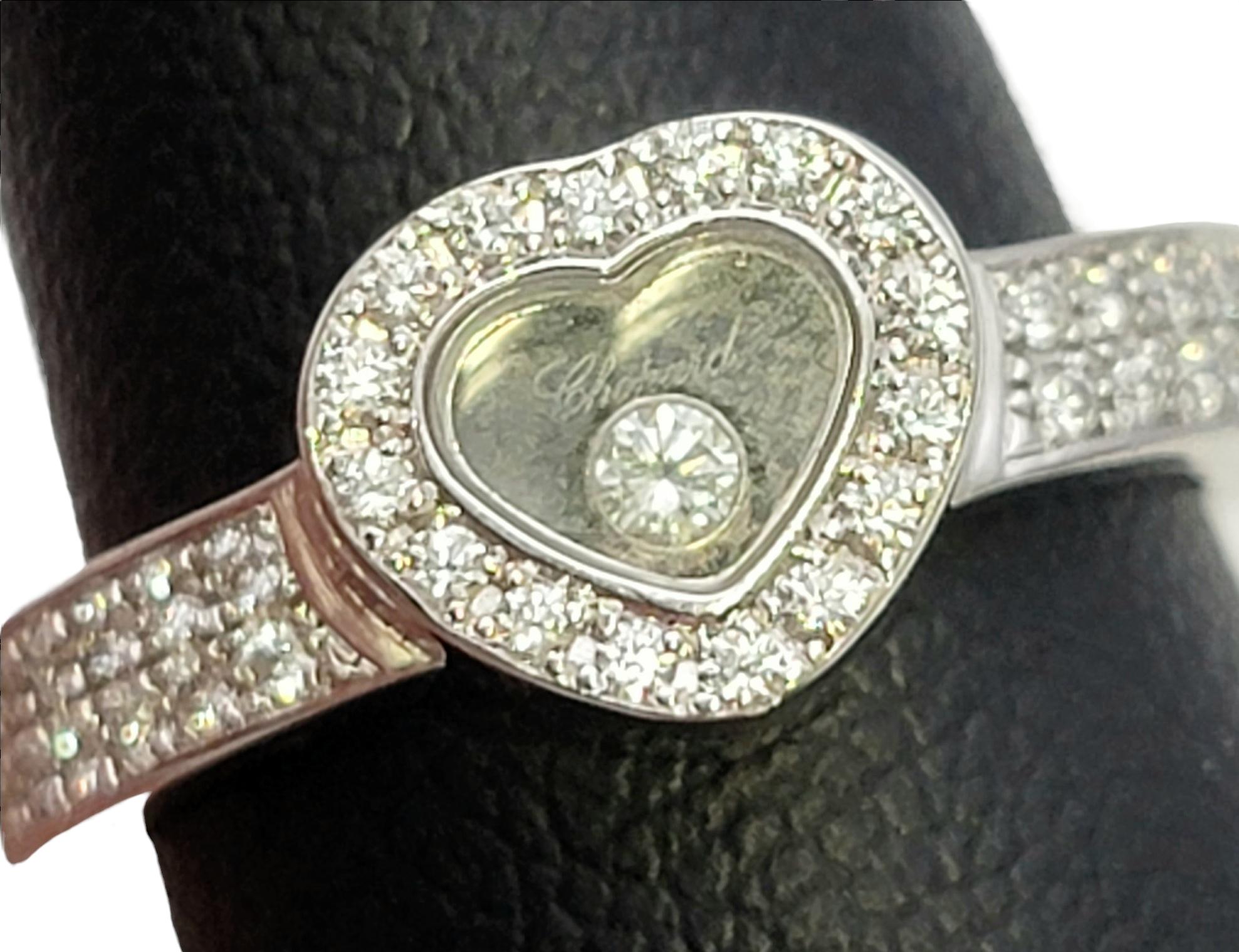 Chopard Happy Diamonds Heart Pave Halo Band Ring in 18 Karat White Gold For Sale 8