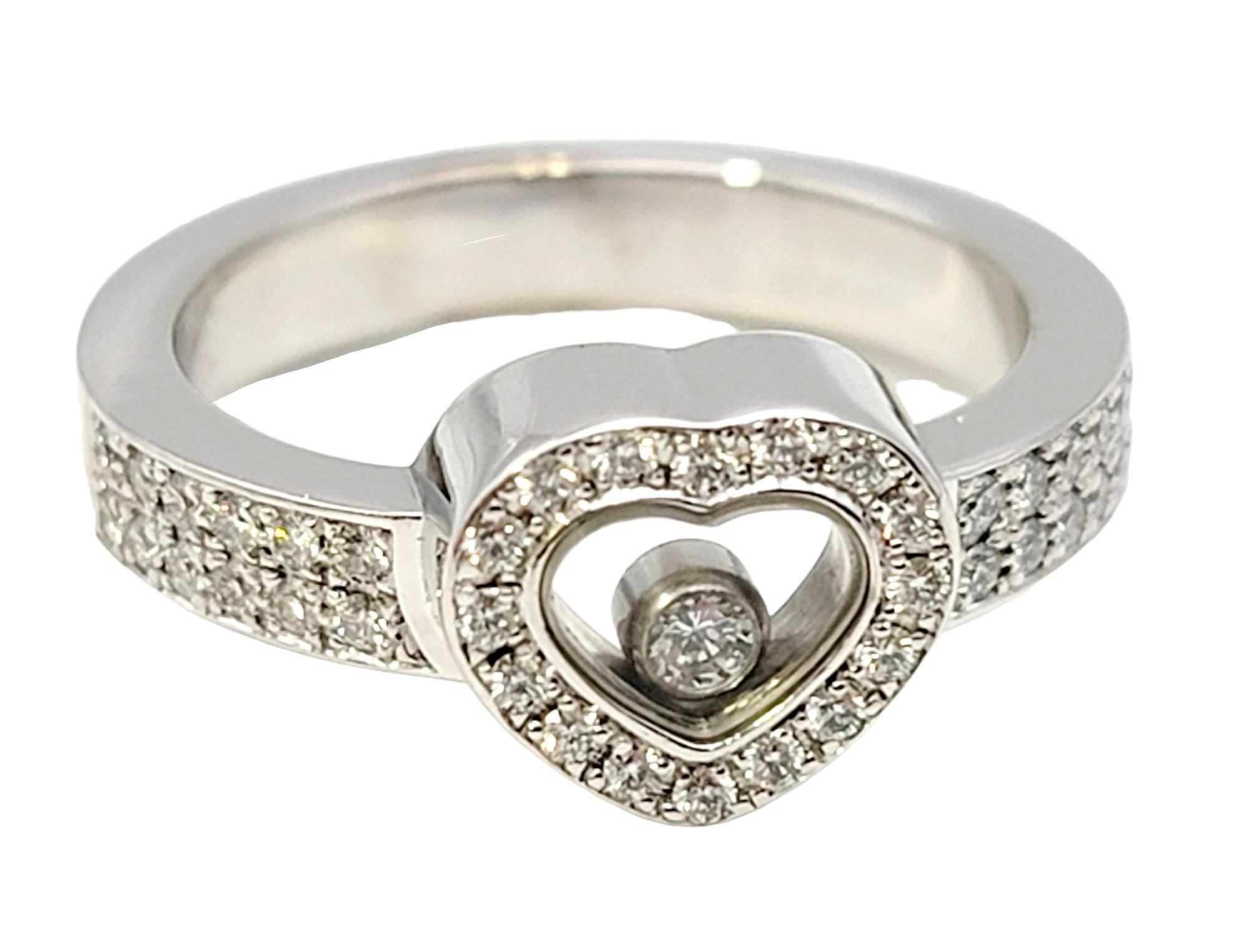 Round Cut Chopard Happy Diamonds Heart Pave Halo Band Ring in 18 Karat White Gold For Sale