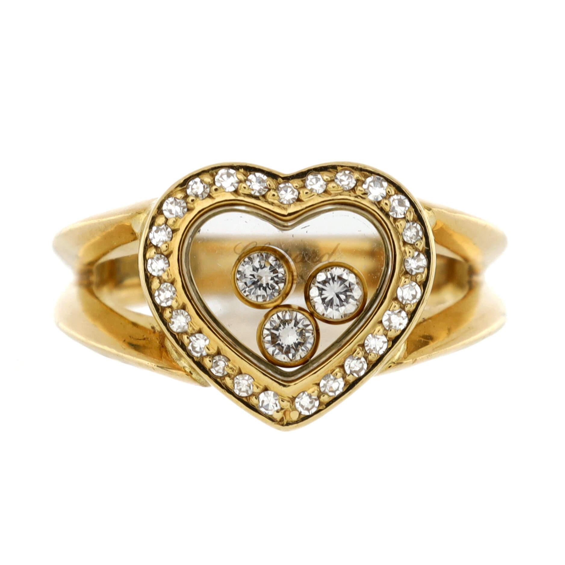 Condition: Good. Moderately heavy wear throughout.
Accessories: No Accessories
Measurements: Size: 4.75 - 49, Width: 3.00 mm
Designer: Chopard
Model: Happy Diamonds Heart Ring 18K Yellow Gold with Diamonds and 3 Floating Diamonds
Exterior Color: