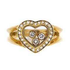 Chopard Happy Diamonds Heart Ring 18K Yellow Gold with Diamonds and 3 Floating