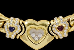 Chopard Happy Diamonds Heart Ruby, Sapphire Yellow Gold Necklace 18 Karat Gold