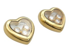 Chopard 'Happy Diamonds' Heart Shaped Floating Diamond Stud Earrings 18K Gold