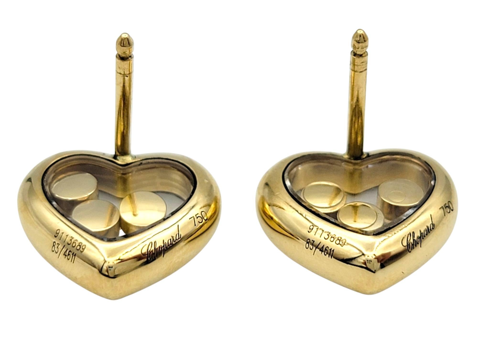 Taille ronde Chopard, clous d'oreilles Happy Diamonds en forme de cœur en or jaune 18 carats en vente