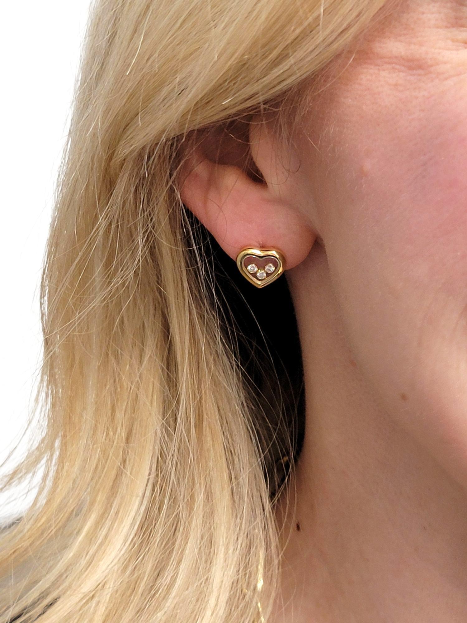 Chopard, clous d'oreilles Happy Diamonds en forme de cœur en or jaune 18 carats en vente 2
