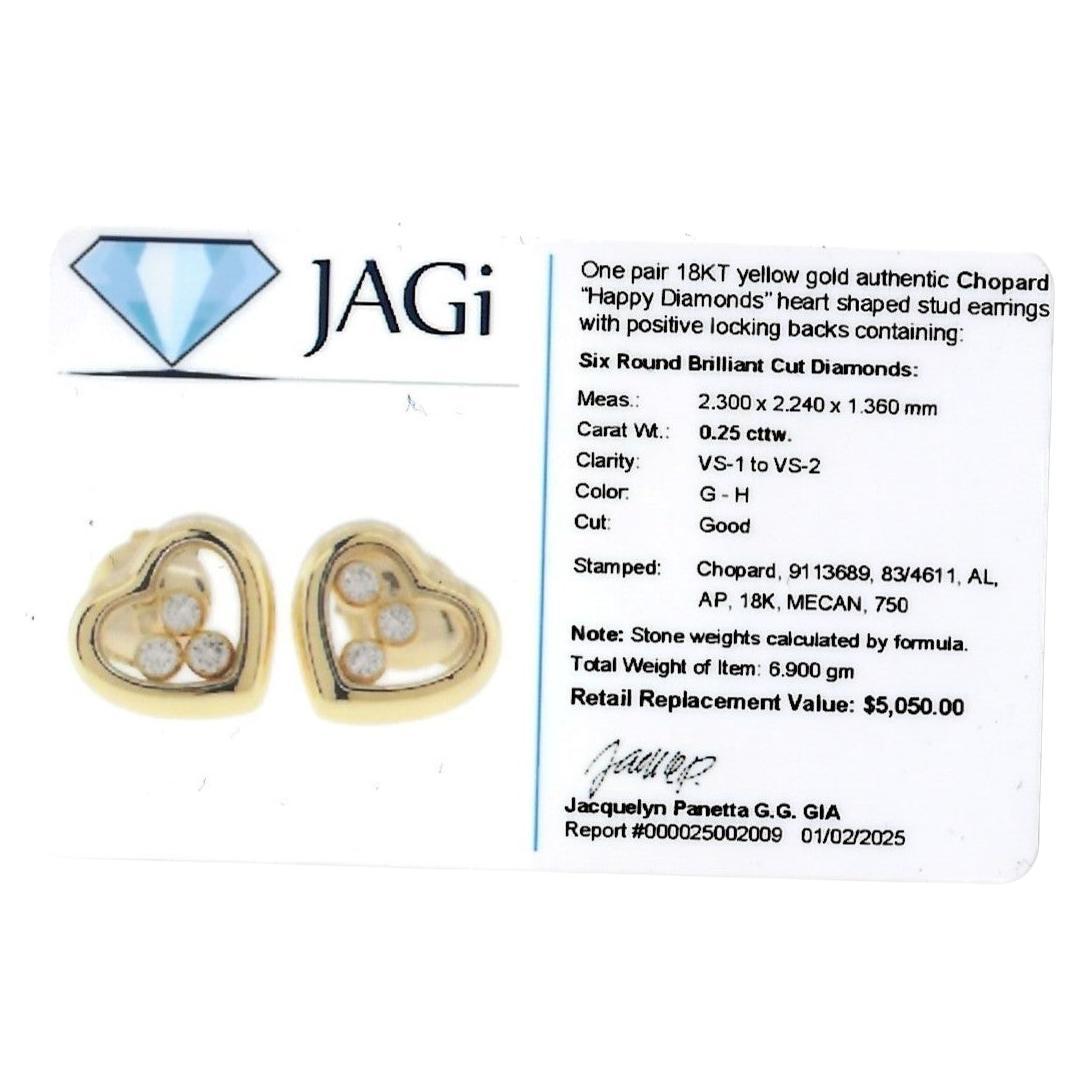 Chopard, clous d'oreilles Happy Diamonds en forme de cœur en or jaune 18 carats en vente 3