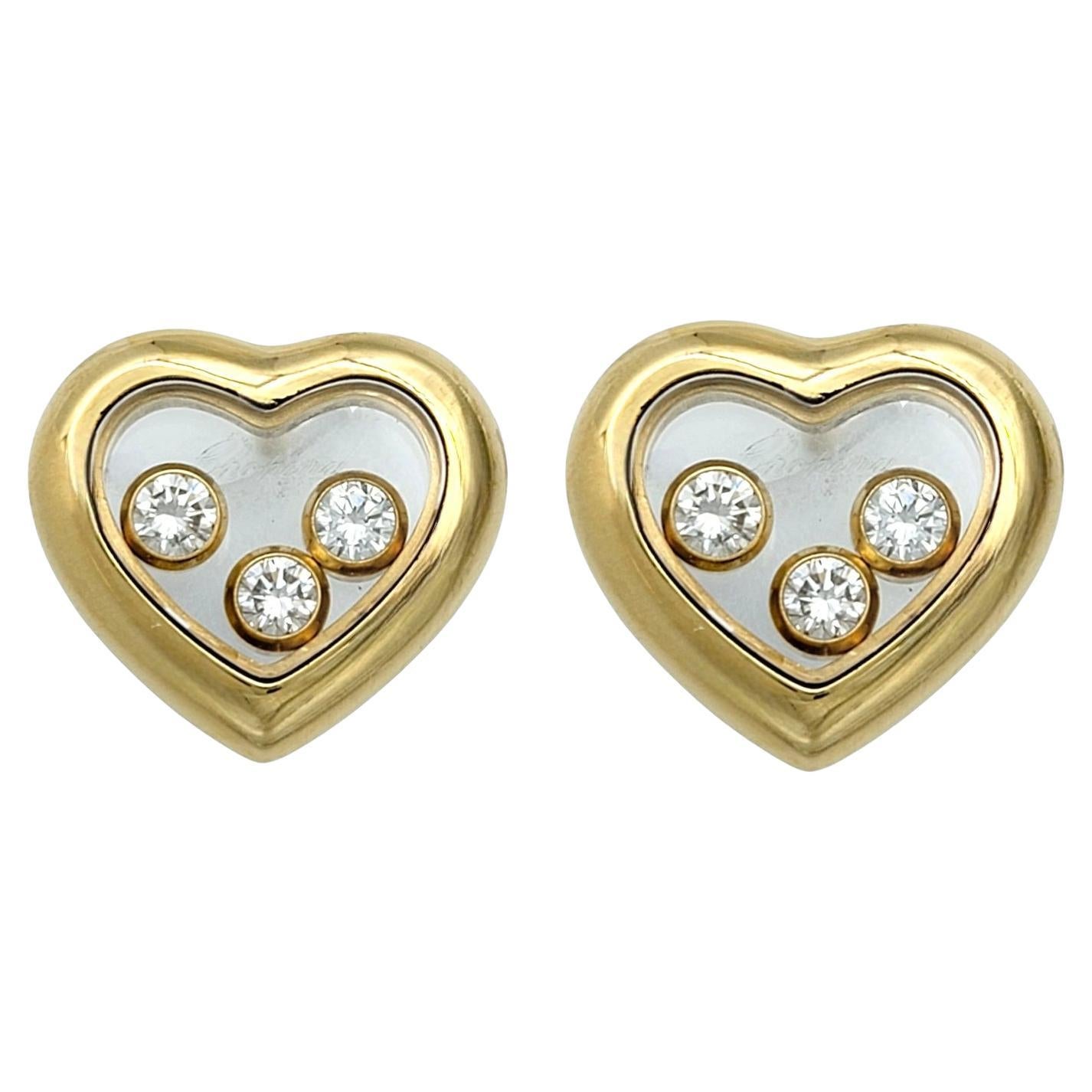 Chopard "Happy Diamonds" Heart Shaped Stud Earrings in 18 Karat Yellow Gold