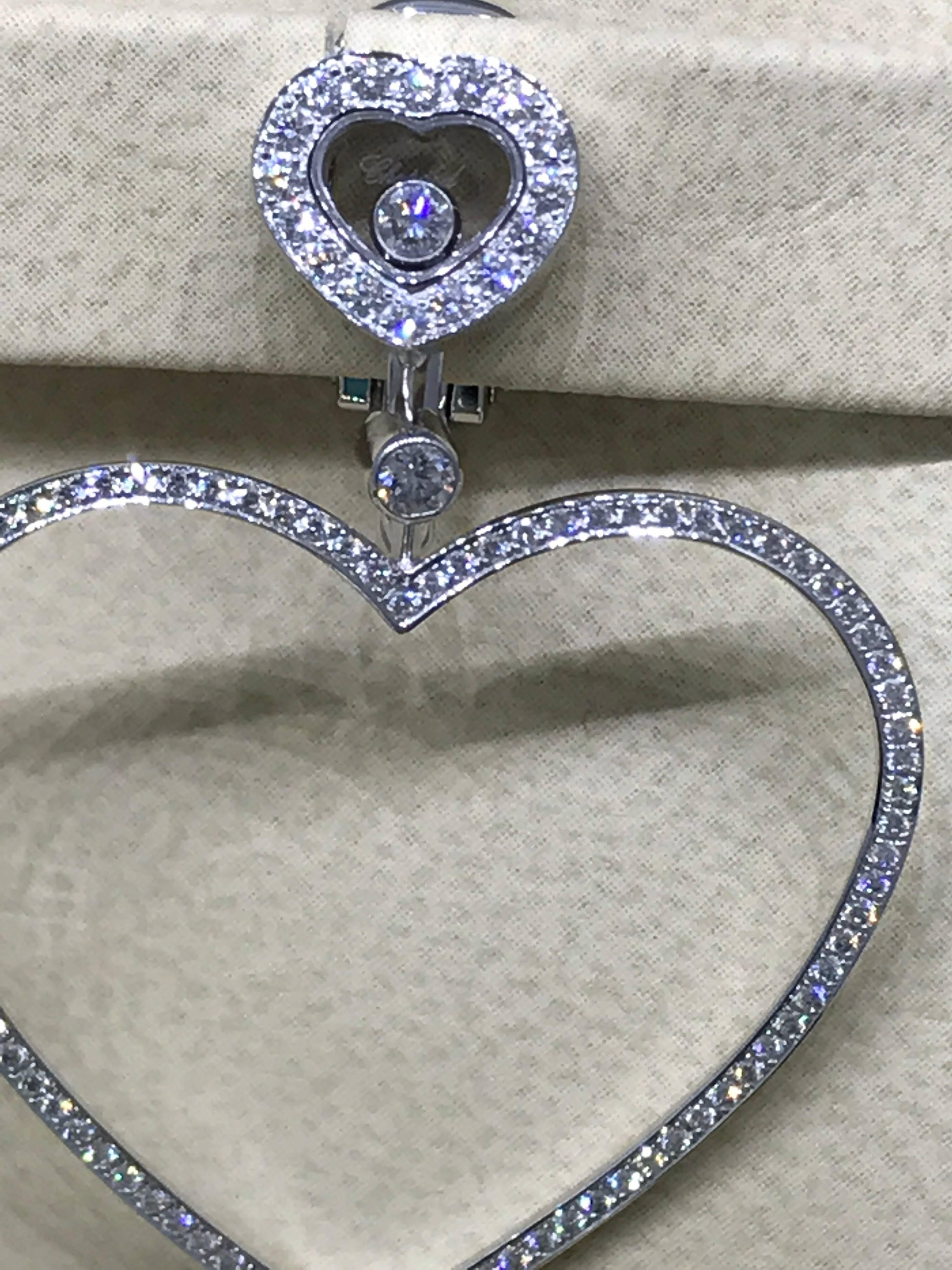 Women's Chopard Happy Diamonds Hearts 18 Karat White Gold and Diamonds Large Earrings For Sale