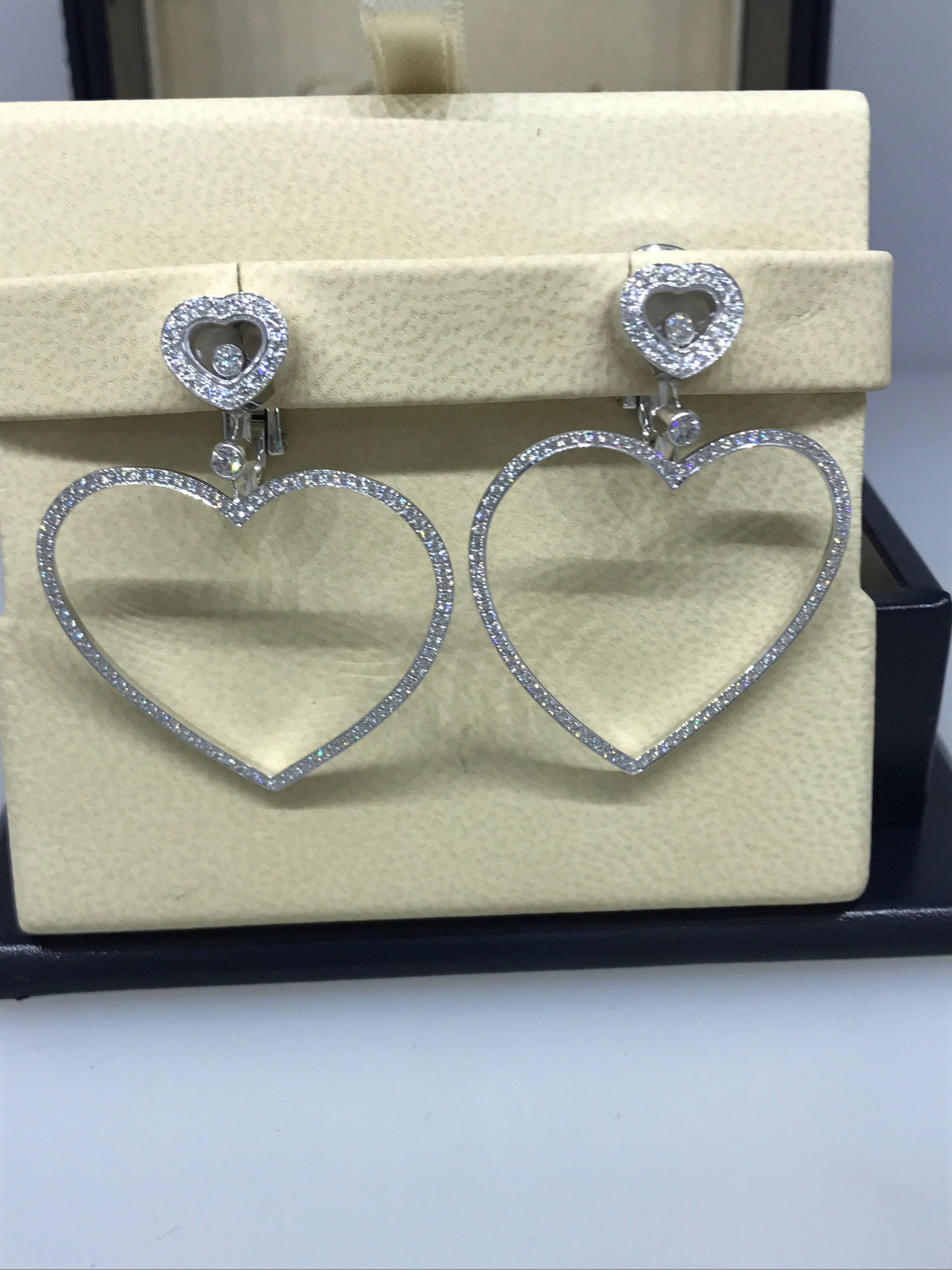 Chopard Happy Diamonds Hearts 18 Karat White Gold and Diamonds Large Earrings For Sale 1