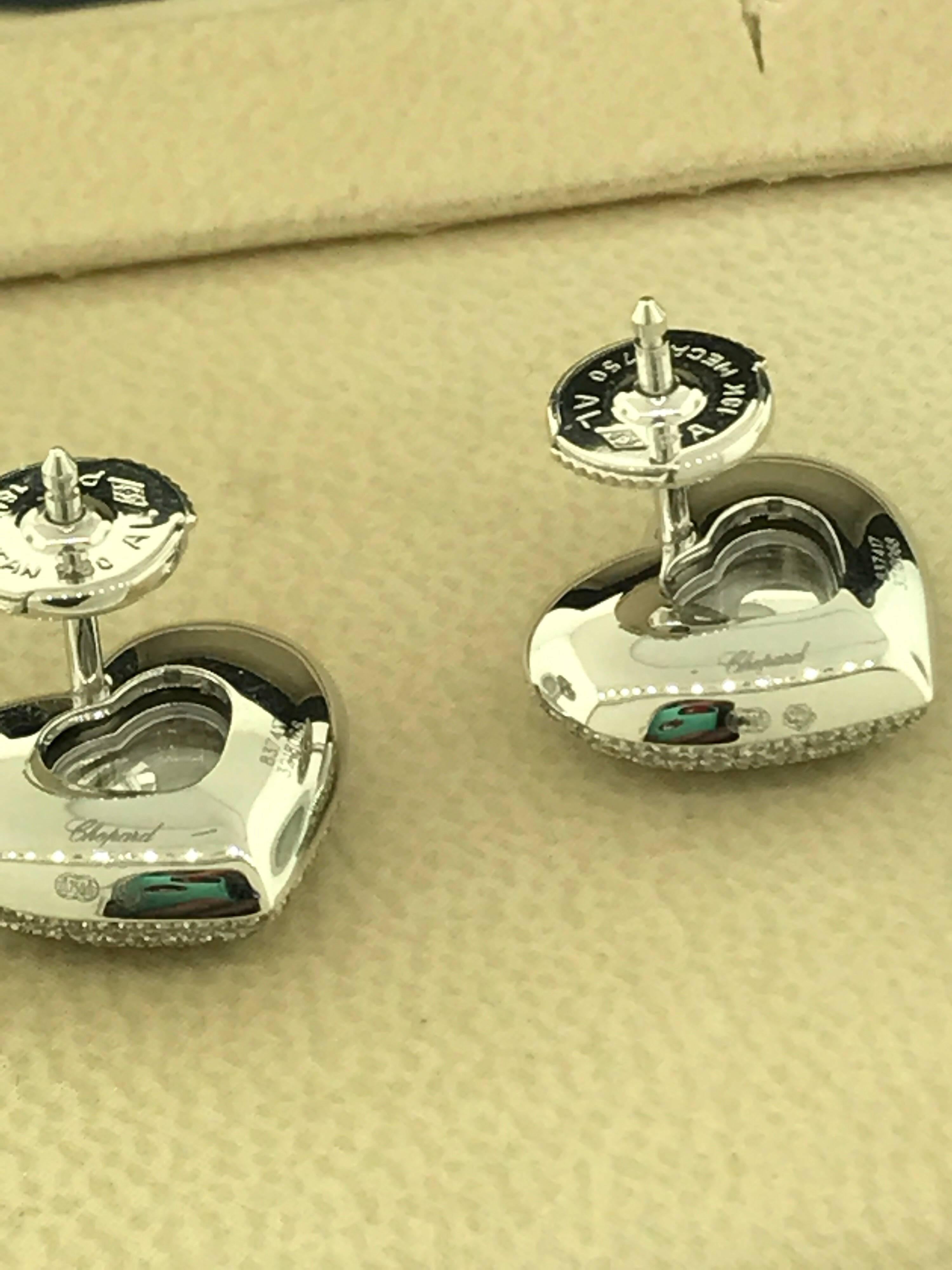 Chopard Happy Diamonds Hearts 18 Karat Gold Pave Diamond Earrings 83/7417-1001 For Sale 5