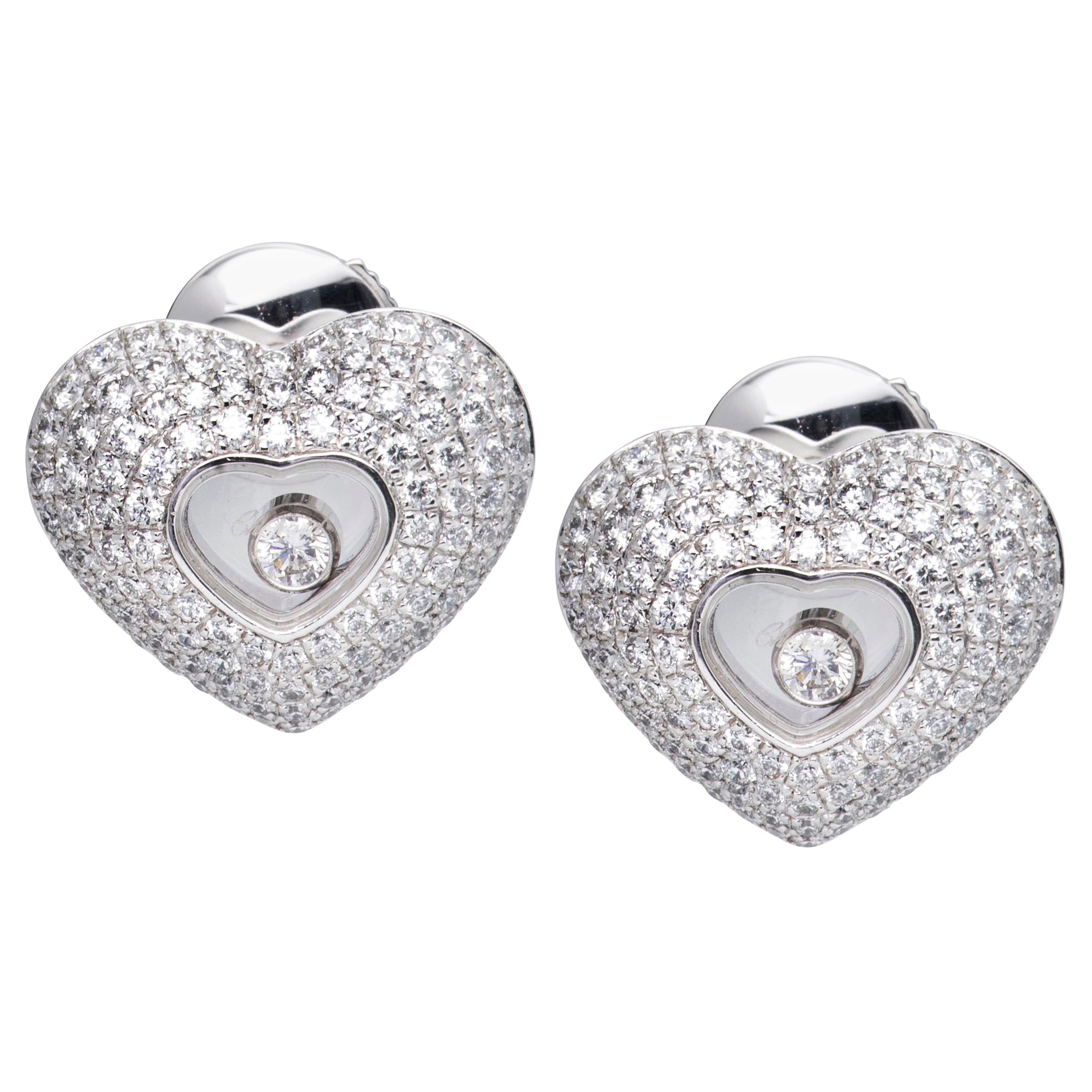 Chopard Happy Diamonds Hearts White Gold Pave Diamond Earrings 83/7417-1001 For Sale