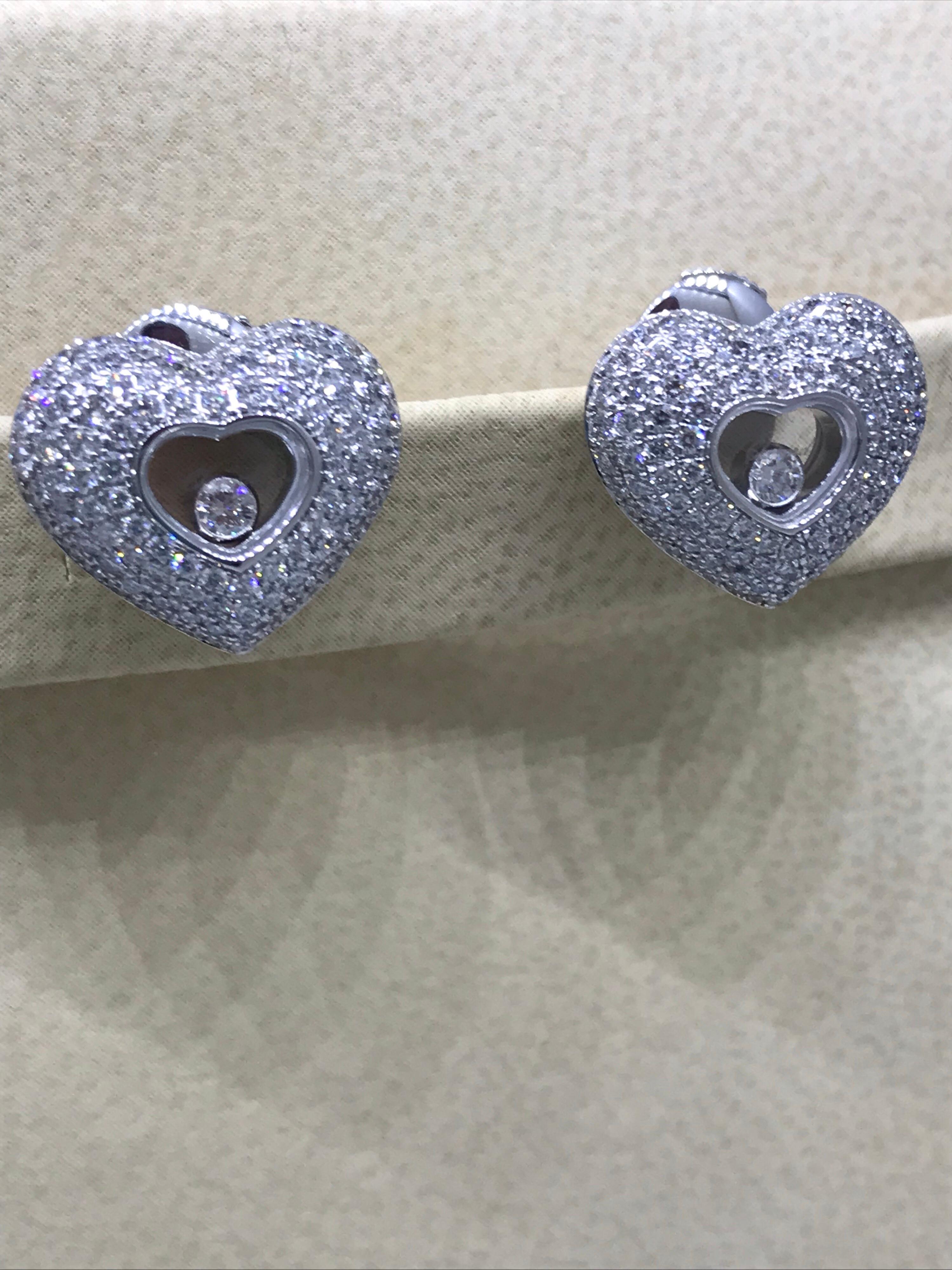 Women's Chopard Happy Diamonds Hearts White Gold Pave Diamond Earrings 83/7417-1001 For Sale