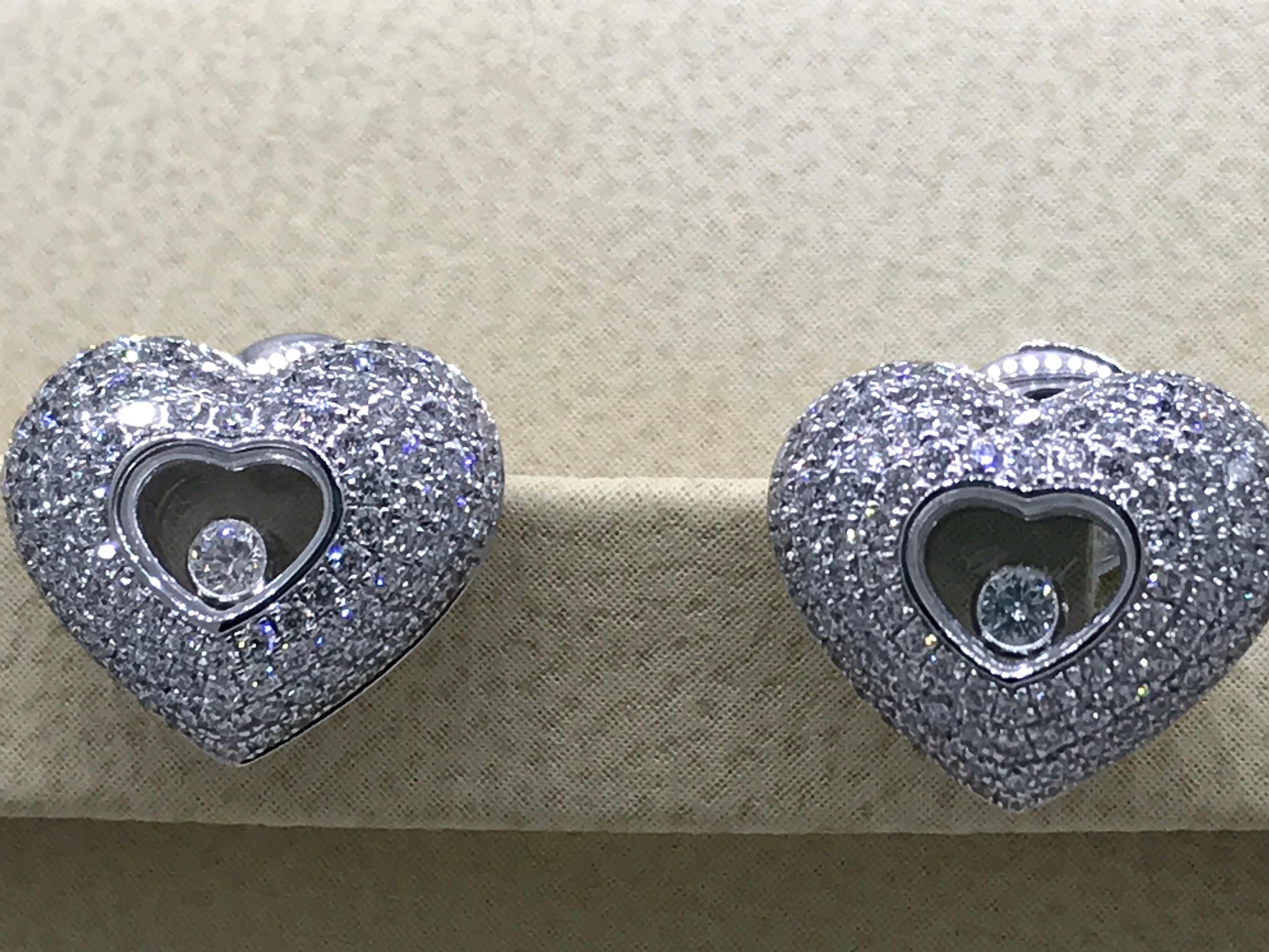 Chopard Happy Diamonds Hearts White Gold Pave Diamond Earrings 83/7417-1001 For Sale 1