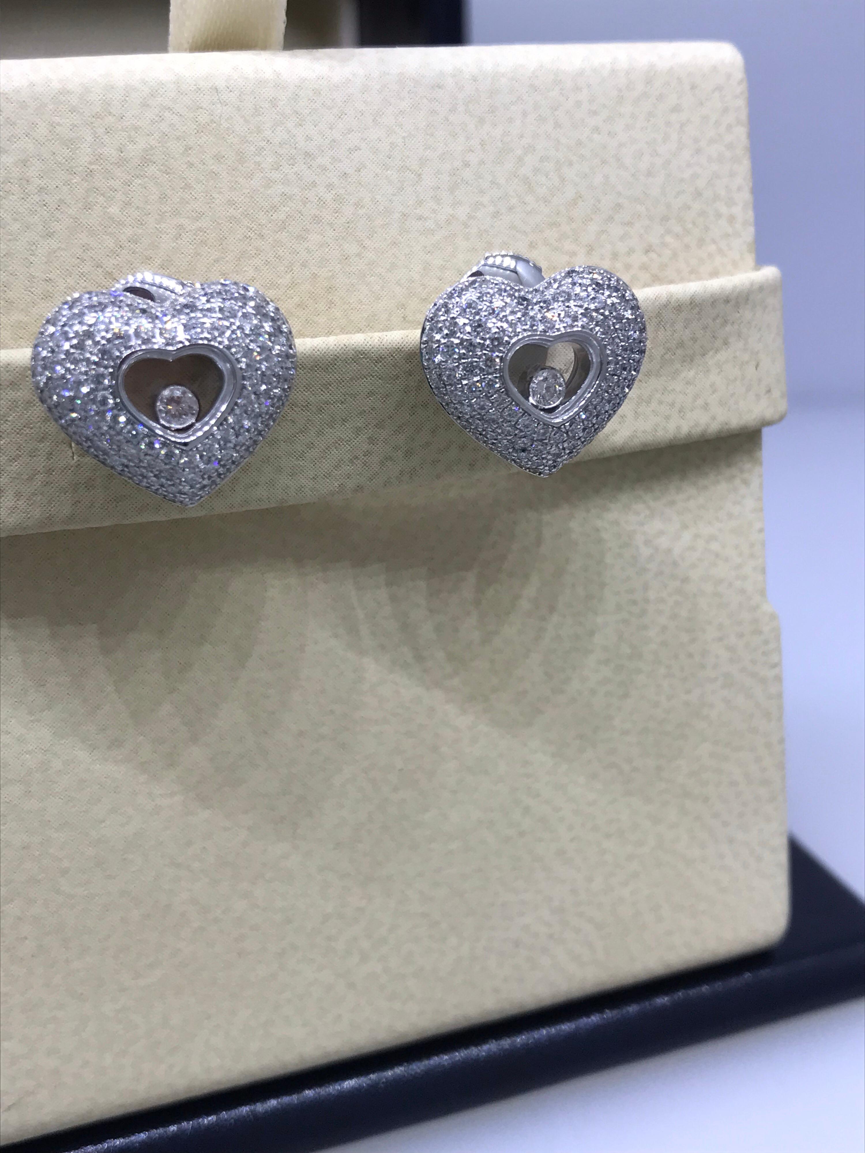 Chopard Happy Diamonds Hearts White Gold Pave Diamond Earrings 83/7417-1001 For Sale 3