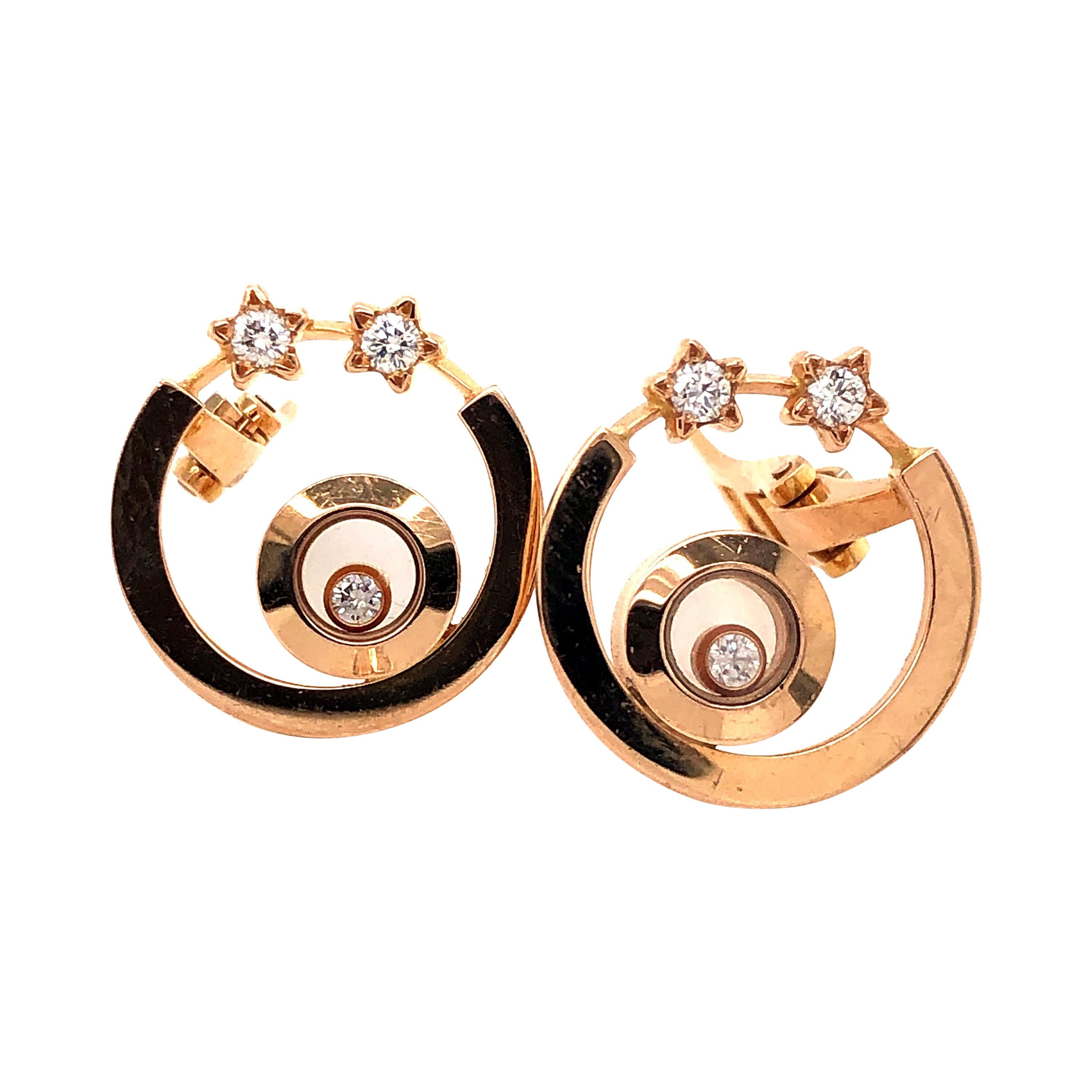 Chopard Happy Diamonds Hoop and Stars Earrings 18 Karat Rose Gold