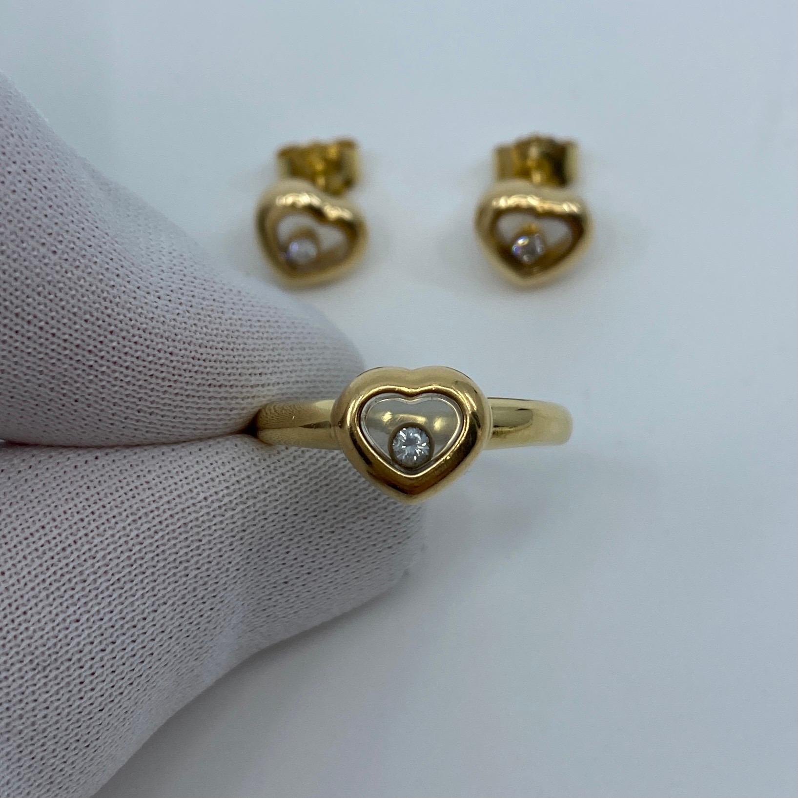 Taille ronde Chopard Happy Diamonds Icon, bague et boucles d'oreilles assorties en or jaune 18 carats en vente