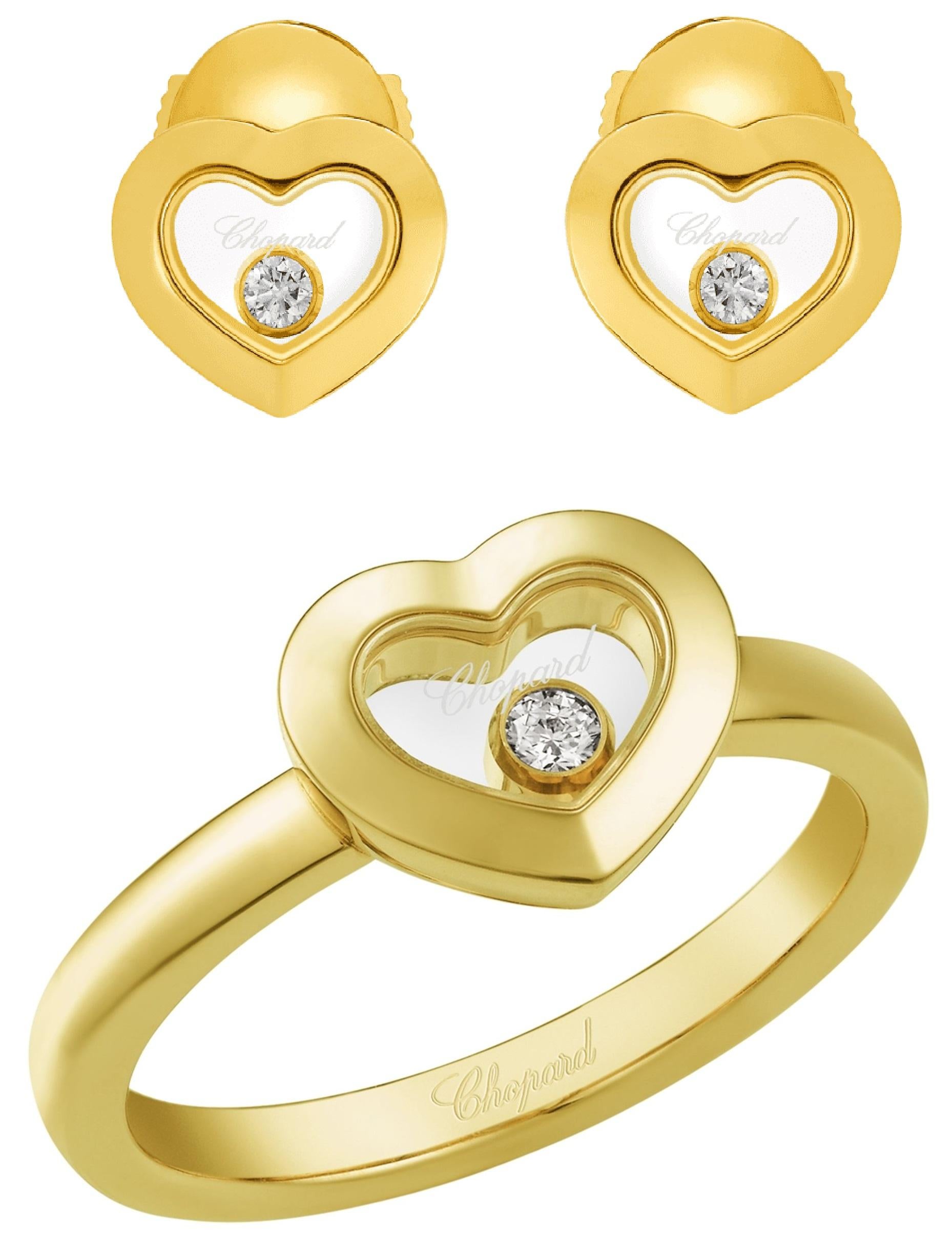 Chopard Happy Diamonds Icon 18k Yellow Gold Heart Ring & Earrings Matching Set