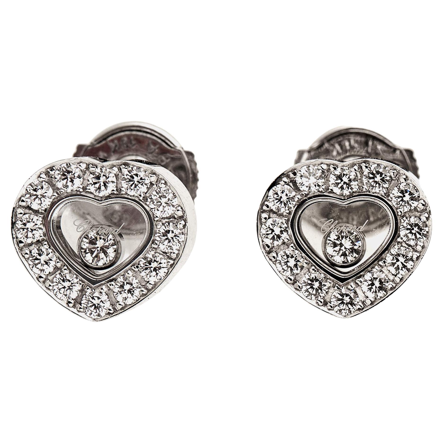 Chopard Happy Diamonds Icon Diamond 18k White Gold Stud Earrings For Sale