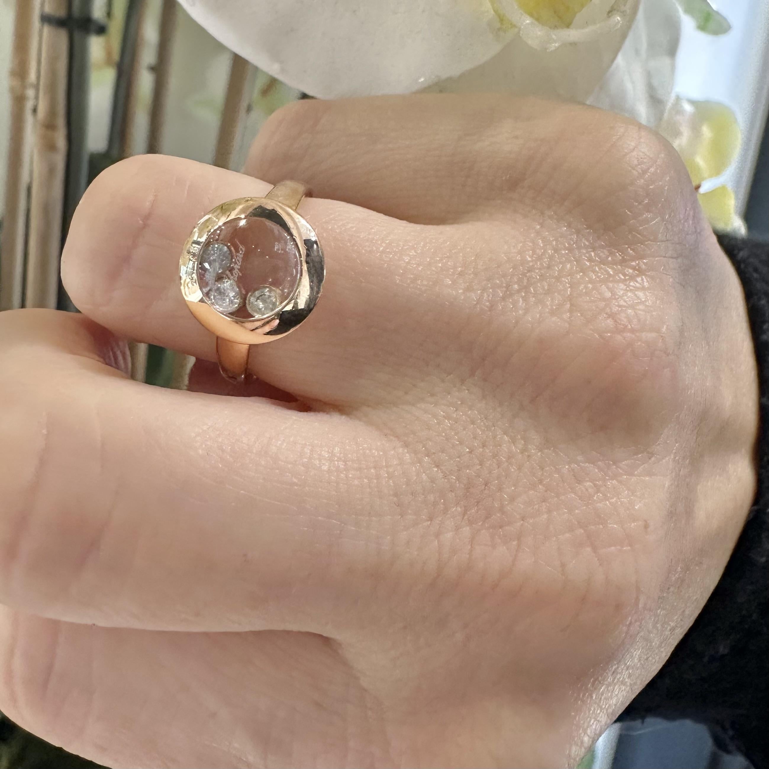 Round Cut Chopard Happy Diamonds Icon Ring With 3 Floating Diamonds in 18k Rose Gold