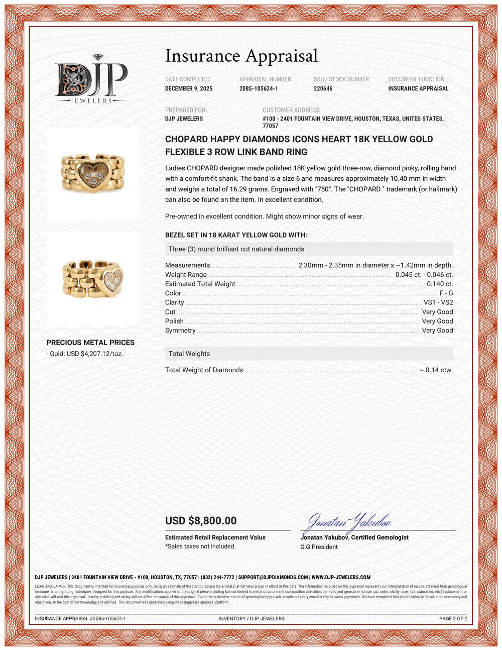 Chopard Happy Diamonds Icons Heart 18K Yellow Gold Flexible 3 Row Link Band Ring in vendita 5