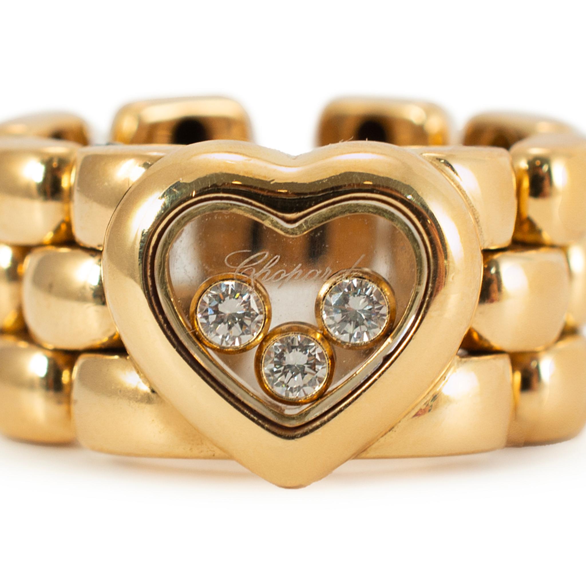 Chopard Happy Diamonds Icons Heart 18K Yellow Gold Flexible 3 Row Link Band Ring In condizioni ottime in vendita a Houston, TX