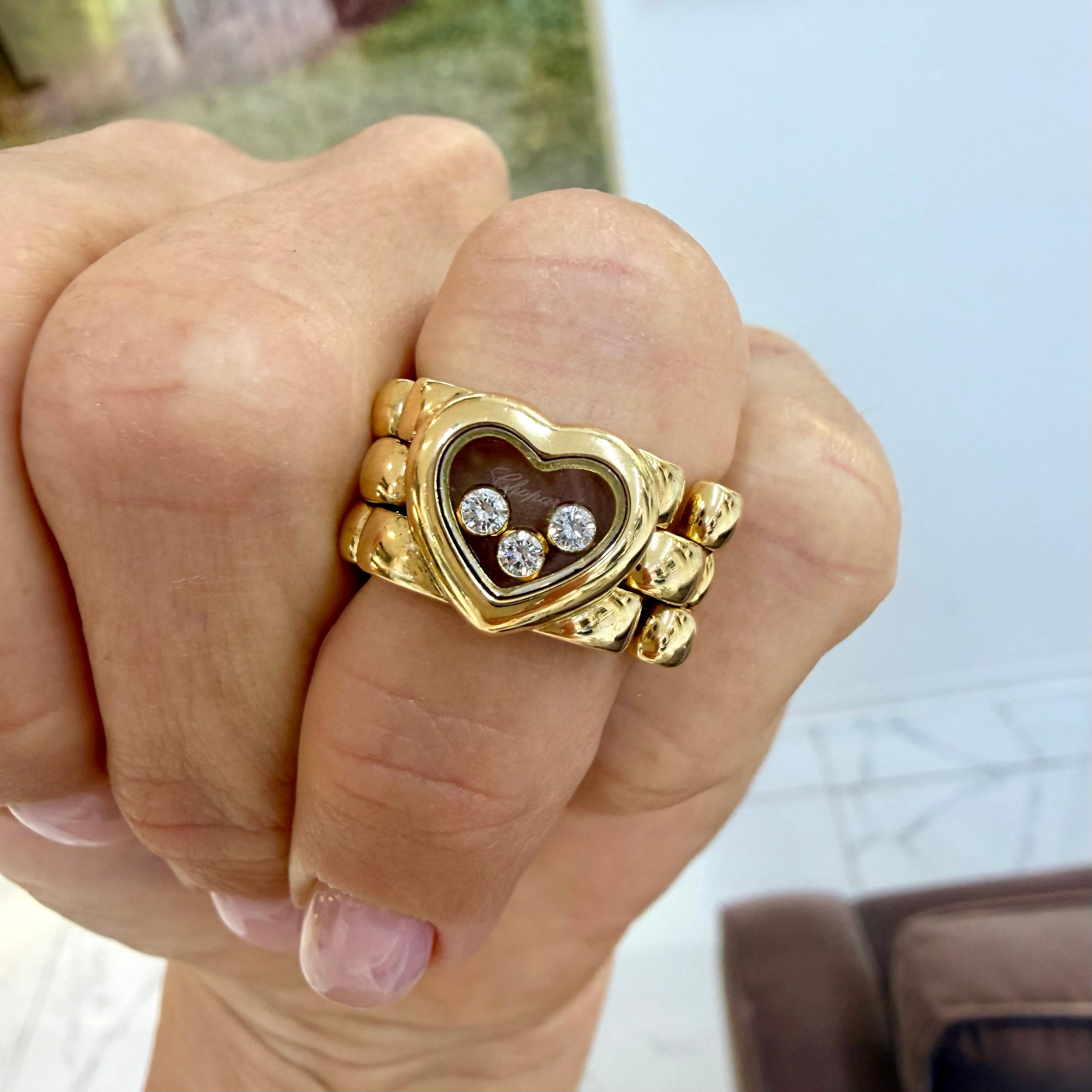 Chopard Happy Diamonds Icons Heart 18K Yellow Gold Flexible 3 Row Link Band Ring in vendita 4