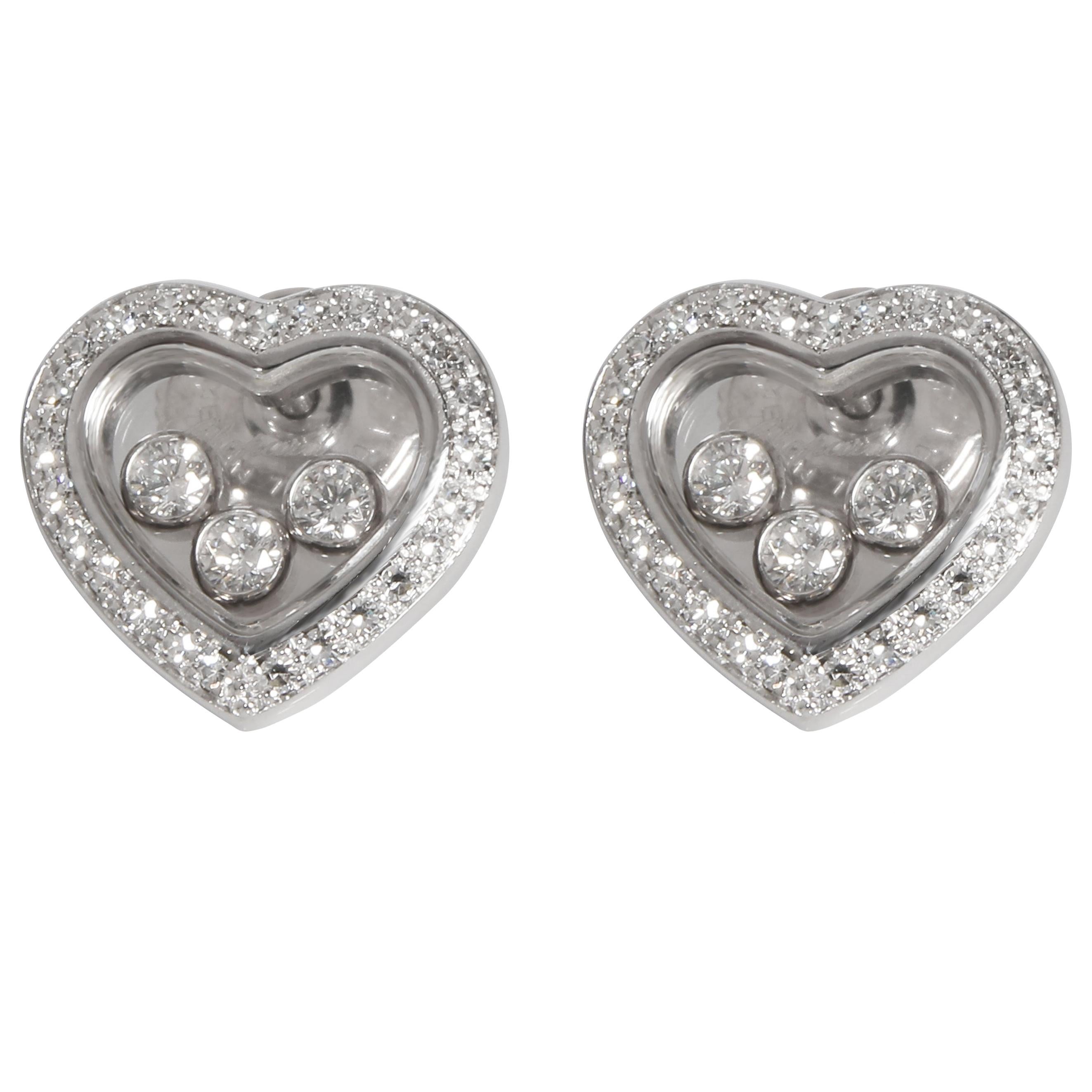 Chopard Happy Diamonds Icons Heart Earrings in 18 Karat White Gold 0.70 Carat