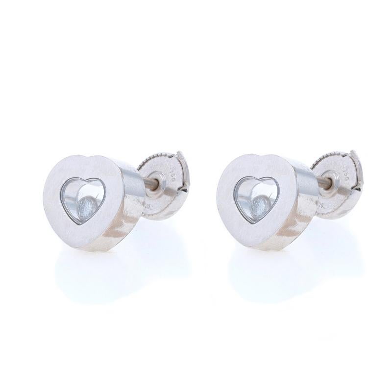 Taille ronde Chopard Clous d'oreilles Happy Diamonds Icons Heart en or blanc 18 carats Rd.10 carats flottant en vente