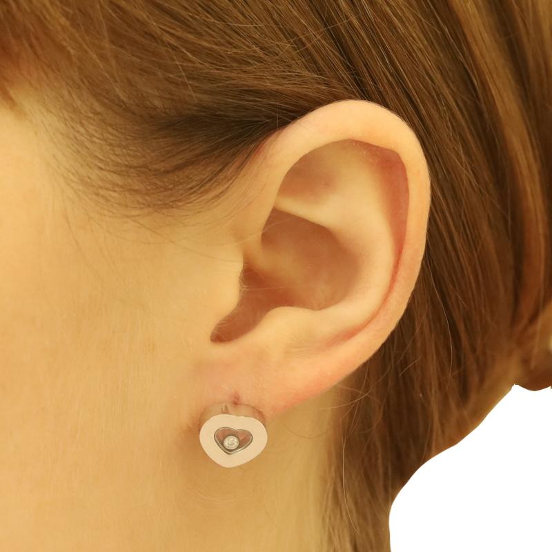 Chopard Clous d'oreilles Happy Diamonds Icons Heart en or blanc 18 carats Rd.10 carats flottant Excellent état - En vente à Greensboro, NC