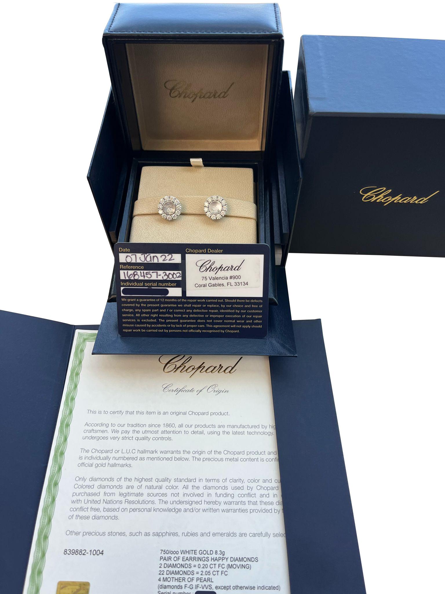 Women's Chopard Happy Diamonds Icons Joaillerie 18K White Gold Dancing Diamond Earrings For Sale