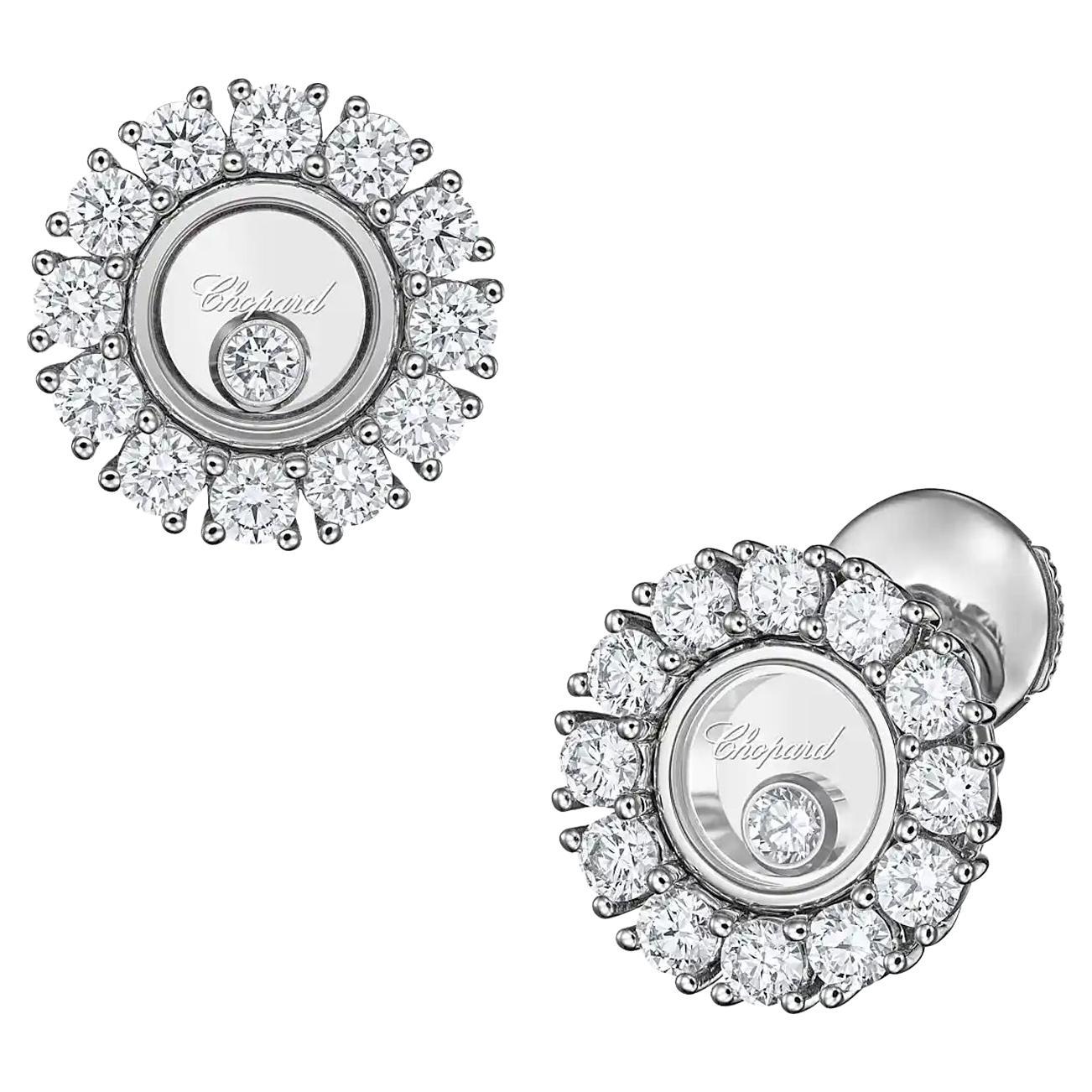 Chopard Happy Diamonds Icons Joaillerie 18K White Gold Dancing Diamond Earrings For Sale