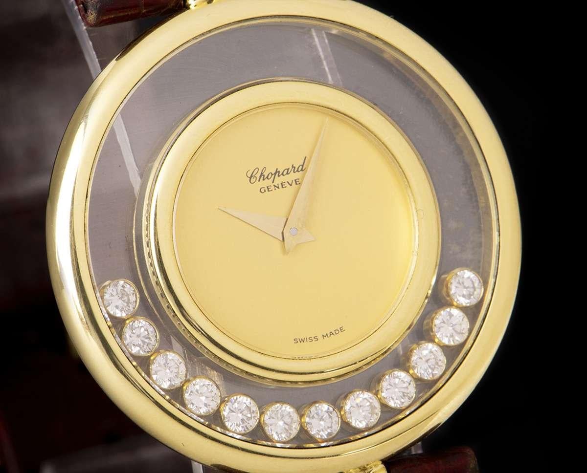 Round Cut Chopard Happy Diamonds Ladies 18 Karat Yellow Gold Champagne Dial 21/2646
