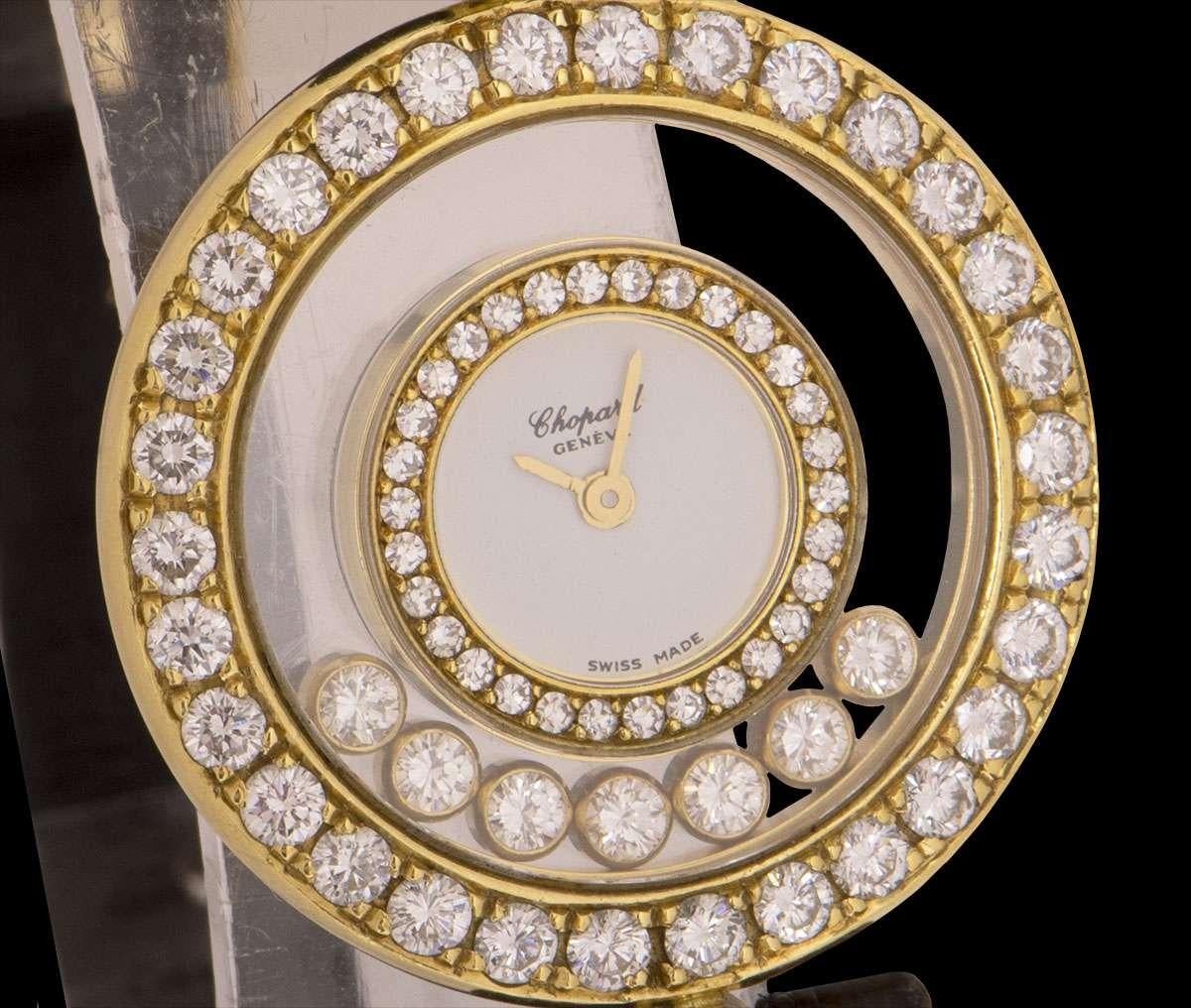 Chopard Happy Diamonds Ladies 18 Karat Gold Silver Dial Diamond Set 20/5458 In Excellent Condition In London, GB