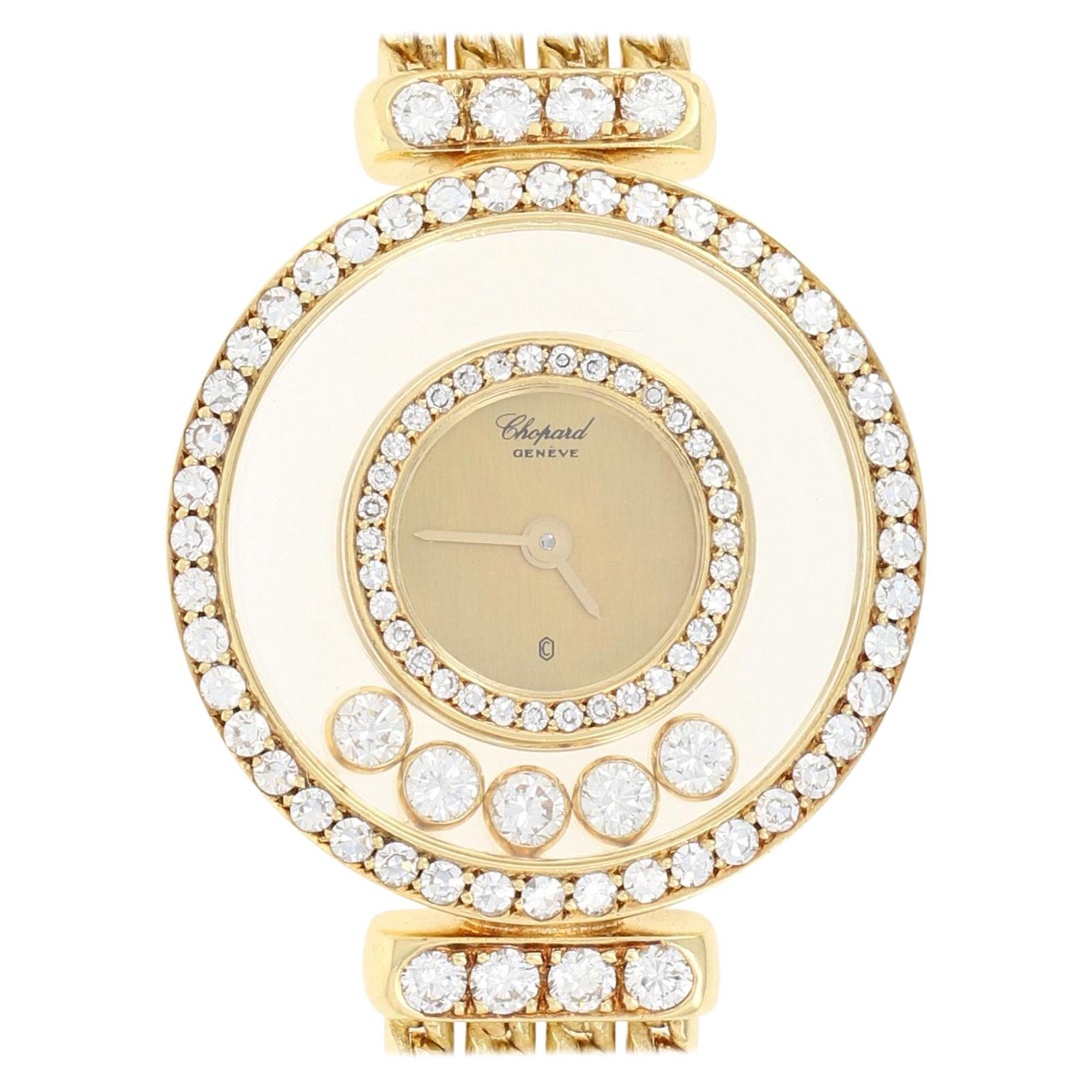 Chopard Happy Diamonds Ladies Watch, 18 Karat Gold Quartz Factory Warranty