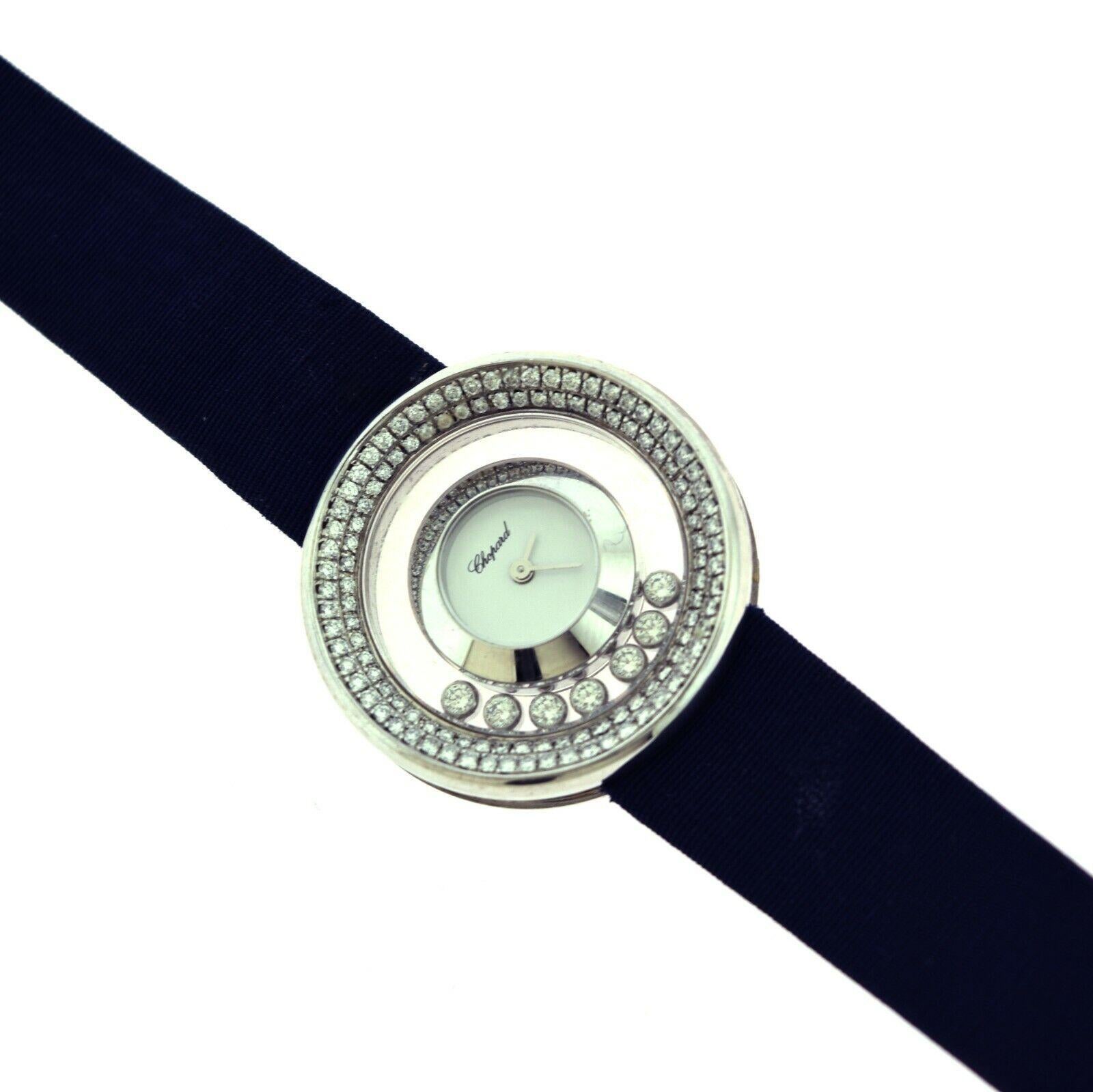 Brilliant Cut Chopard Happy Diamonds Ladies White Gold 31 mm Watch For Sale