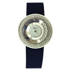 Chopard Happy Diamonds Ladies White Gold Watch Blue Crocodile Strap Watch