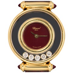 Chopard Happy Diamonds Ladies Yellow Gold Maroon Dial 20/4780-21 Quartz Watch