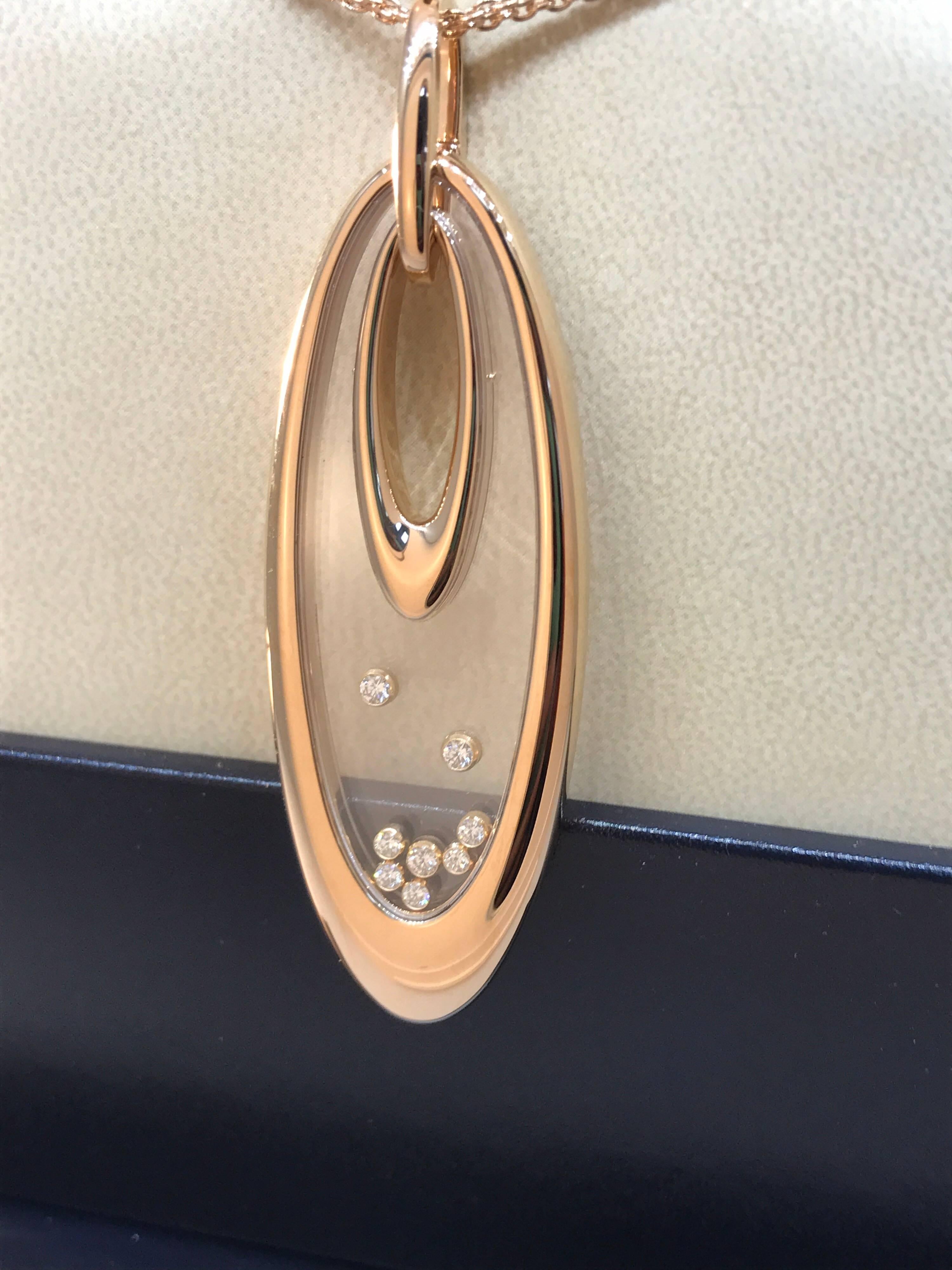 Chopard Happy Diamonds Large Oval Rose Gold Pendant Necklace 79/7781 Brand New In New Condition For Sale In New York, NY