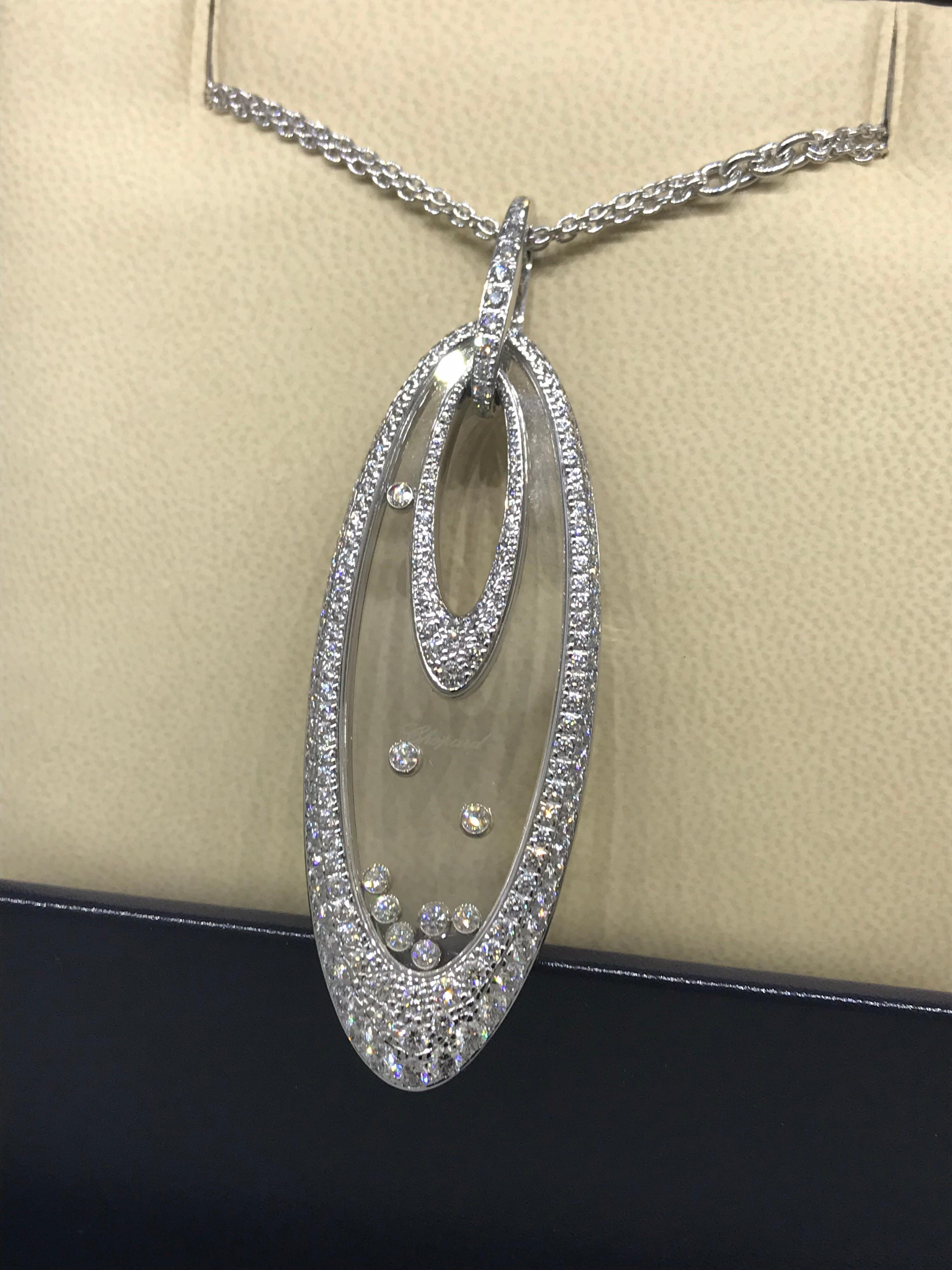 Chopard Happy Diamonds Large Oval Pendant / Necklace

Model Number: 79/7782-1001

100% Authentic

Brand New

Comes with original Chopard box, certificate of authenticity and warranty, and jewels manual

18 Karat White Gold (53.3gr)

224 Diamonds on