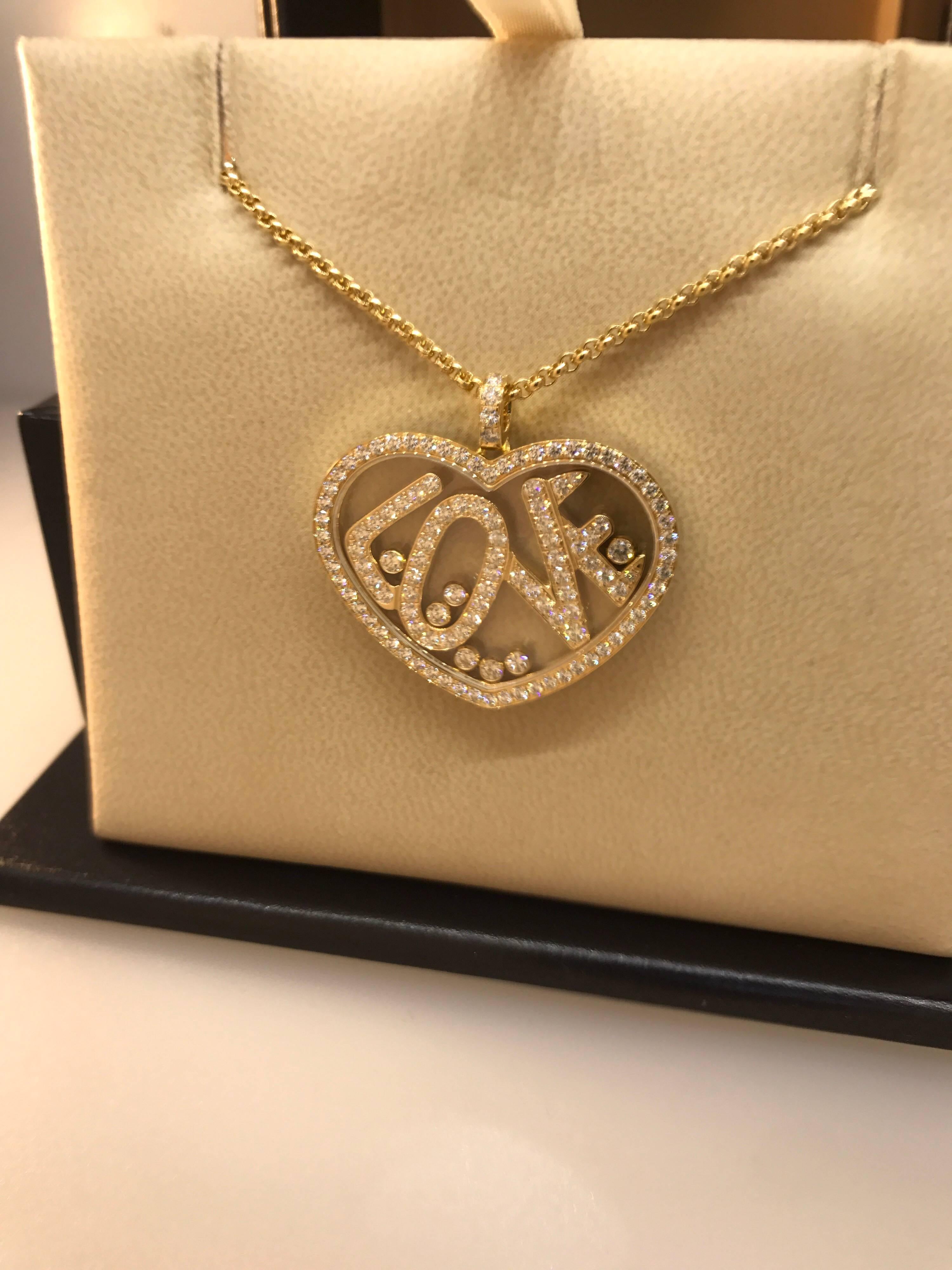 Chopard Happy Diamonds Love Heart Yellow Gold Full Diamond Pendant Necklace In New Condition For Sale In New York, NY