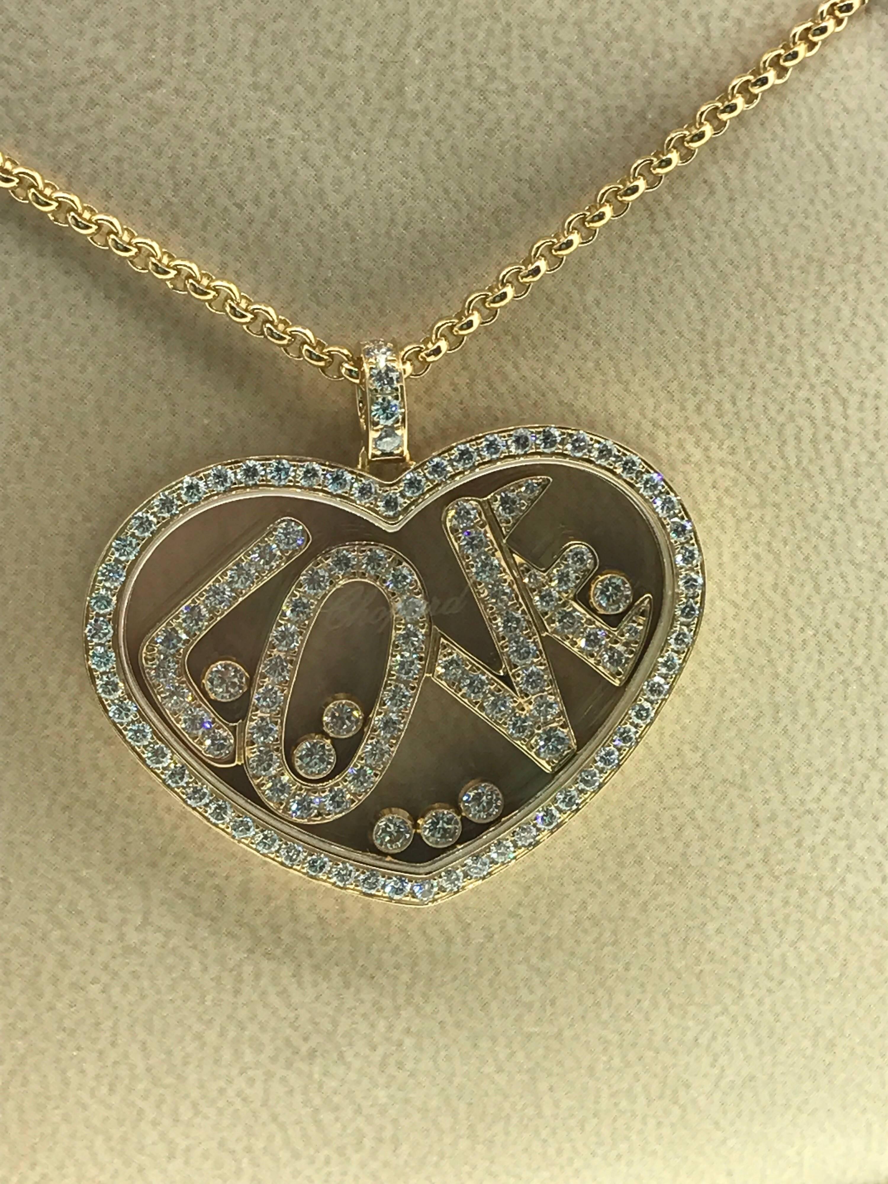 Women's Chopard Happy Diamonds Love Heart Yellow Gold Full Diamond Pendant Necklace For Sale