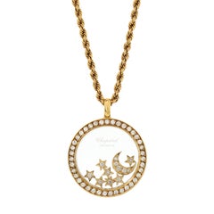 Chopard Happy Diamonds Moon and 7 Stars Round Pendant Necklace 18K Yellow Gold