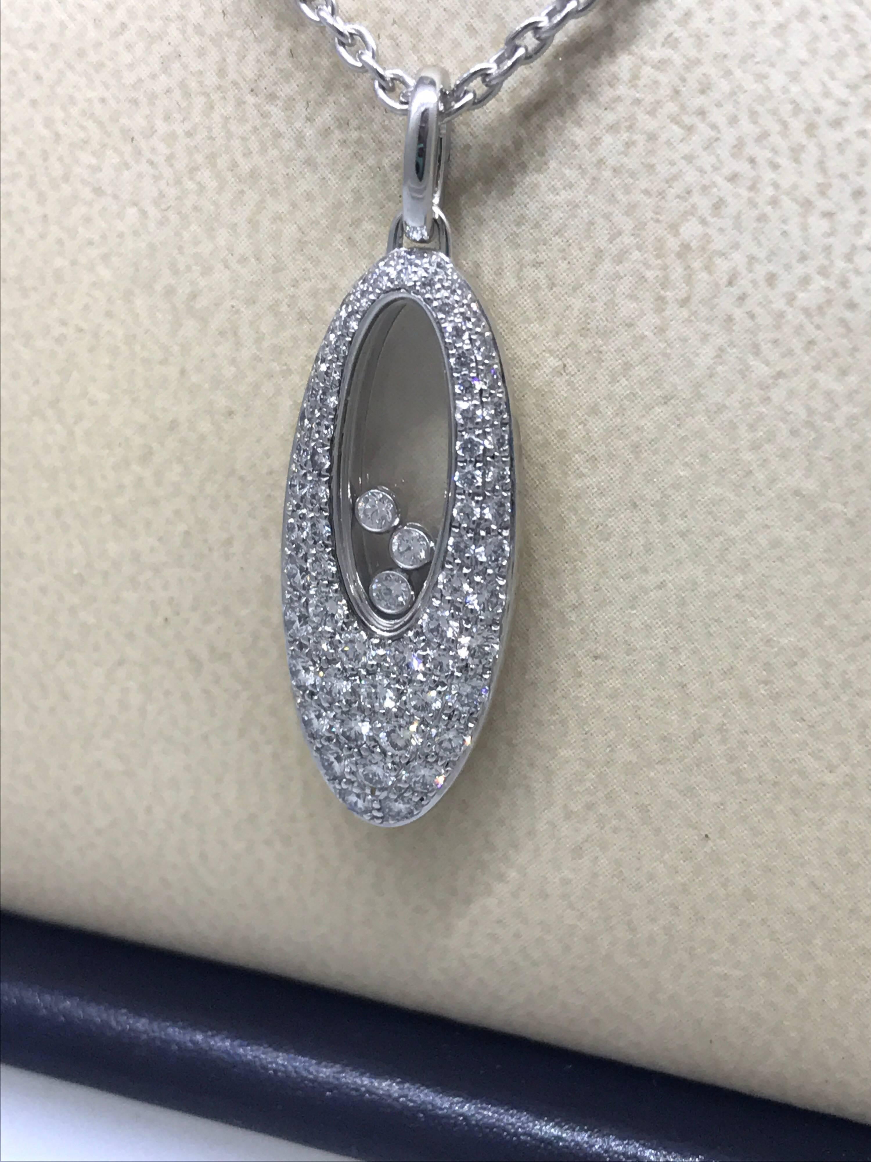Women's Chopard Happy Diamonds Oval White Gold Full Diamond Pendant 79/7782 Brand New For Sale