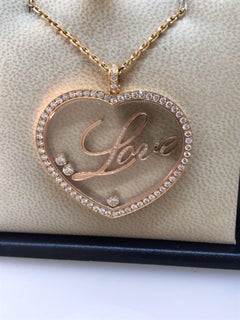 Chopard Happy Diamonds Rose Gold Large Heart Pendant / Necklace with "Love"
