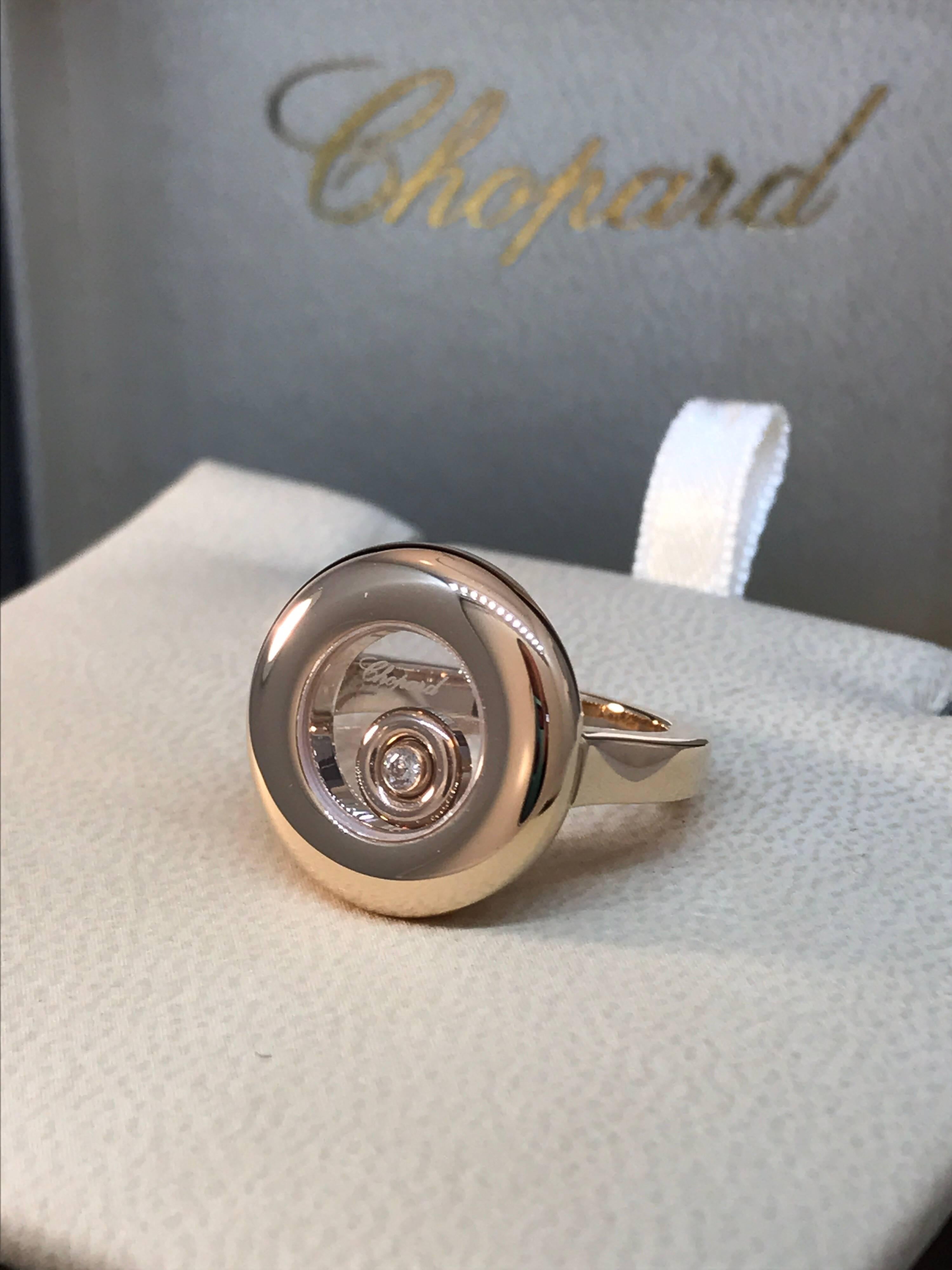 Chopard Happy Diamonds Ring

Model Number: 82/7211-5108

100% Authentic

Brand New

Comes with original Chopard box, certificate of authenticity and warranty, and jewels manual

18 Karat Rose Gold

Ring Weight: 14gr

Size 5.5 / 51

1 Floating