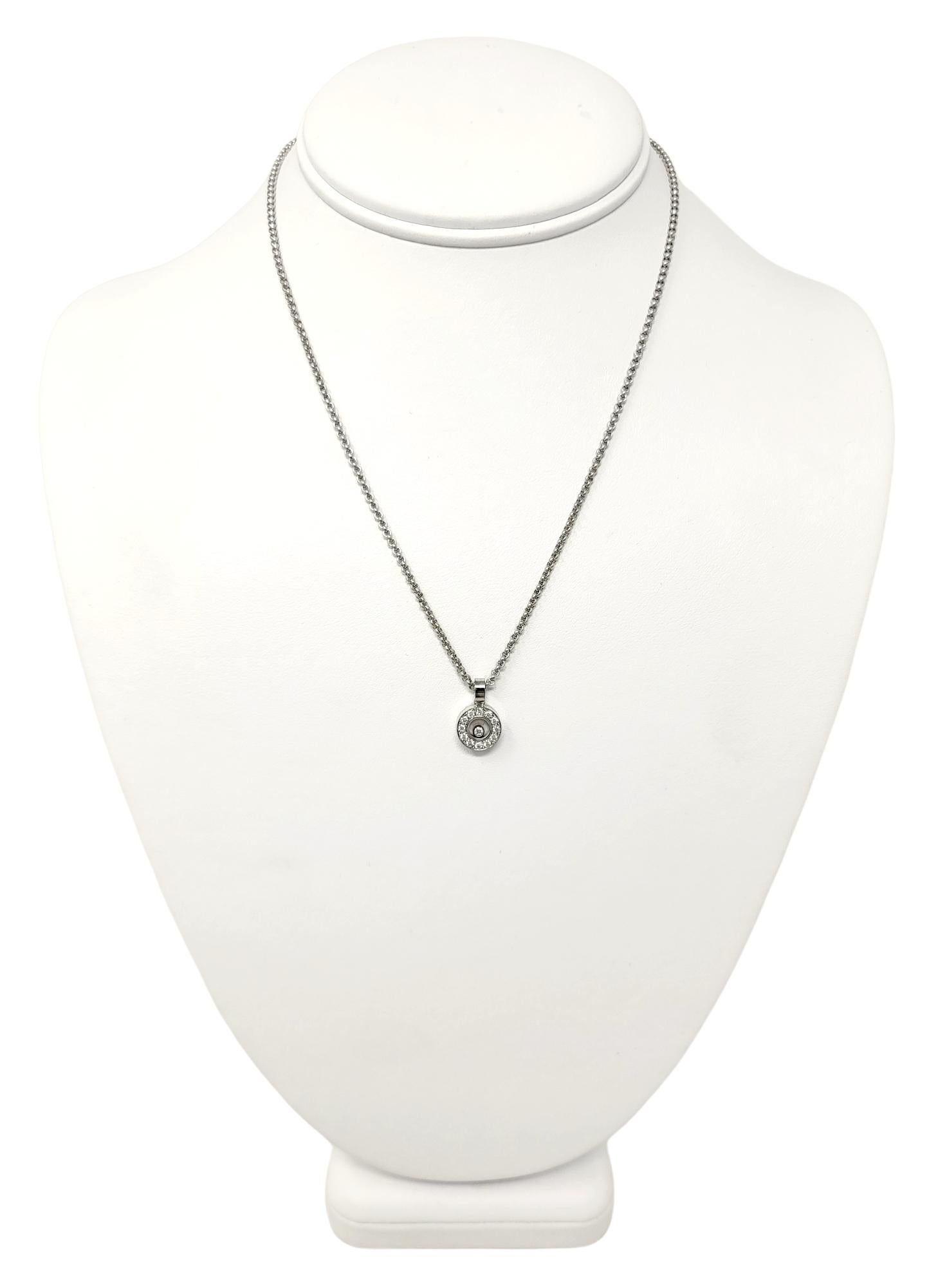 Chopard Happy Diamonds Round Pave Halo Pendant Necklace in 18 Karat White Gold 4