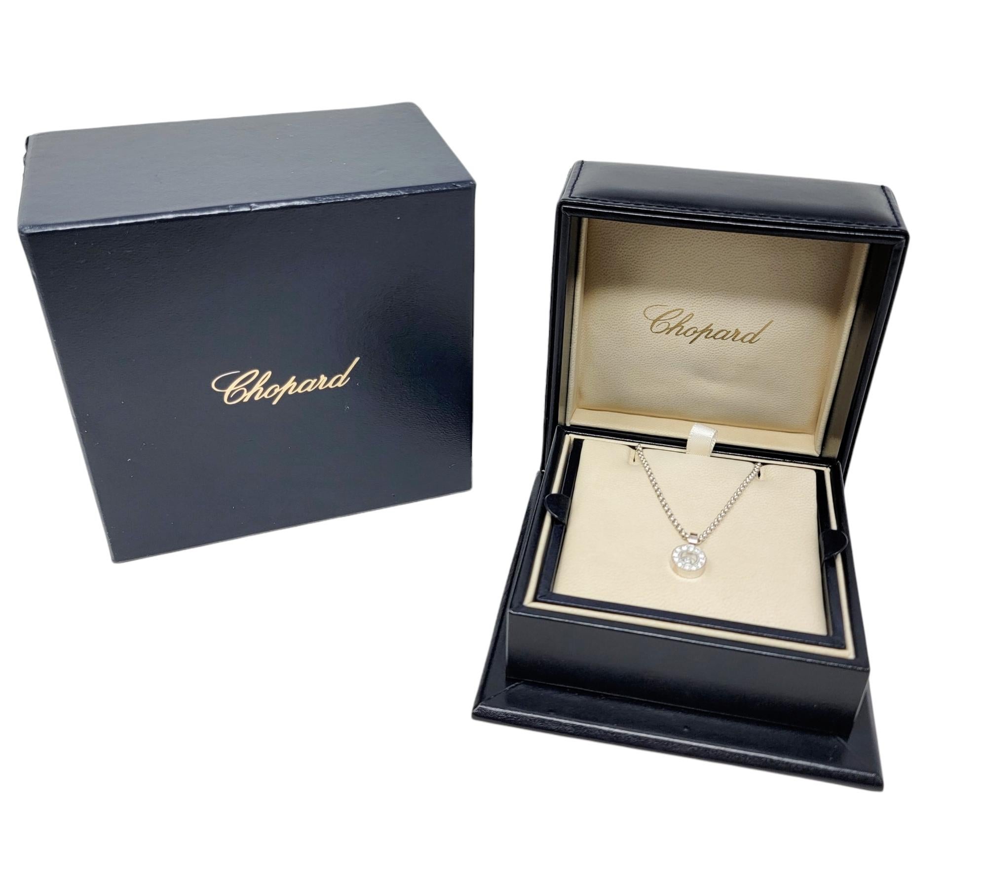 Chopard Happy Diamonds Round Pave Halo Pendant Necklace in 18 Karat White Gold 6