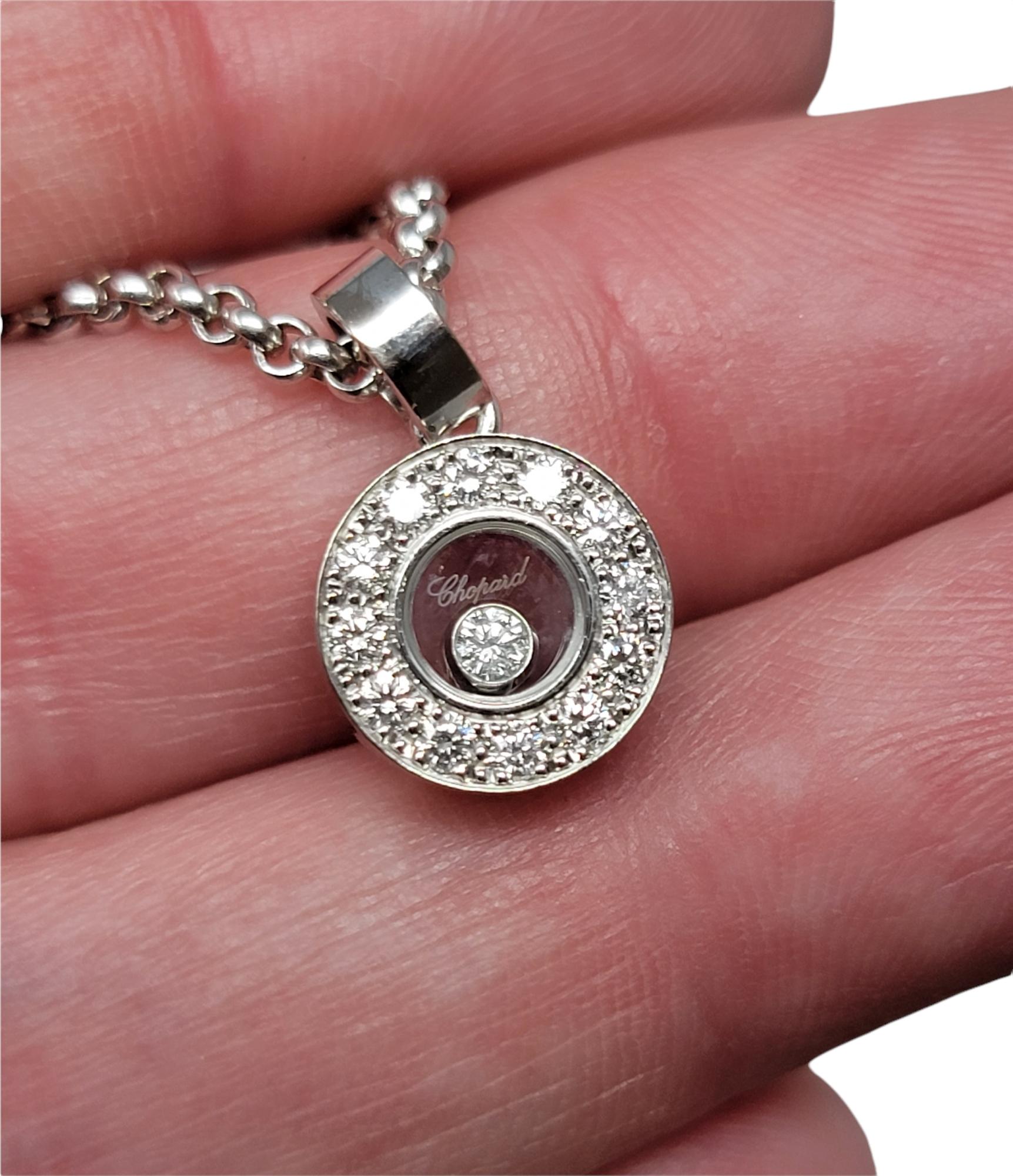 Chopard Happy Diamonds Round Pave Halo Pendant Necklace in 18 Karat White Gold 7