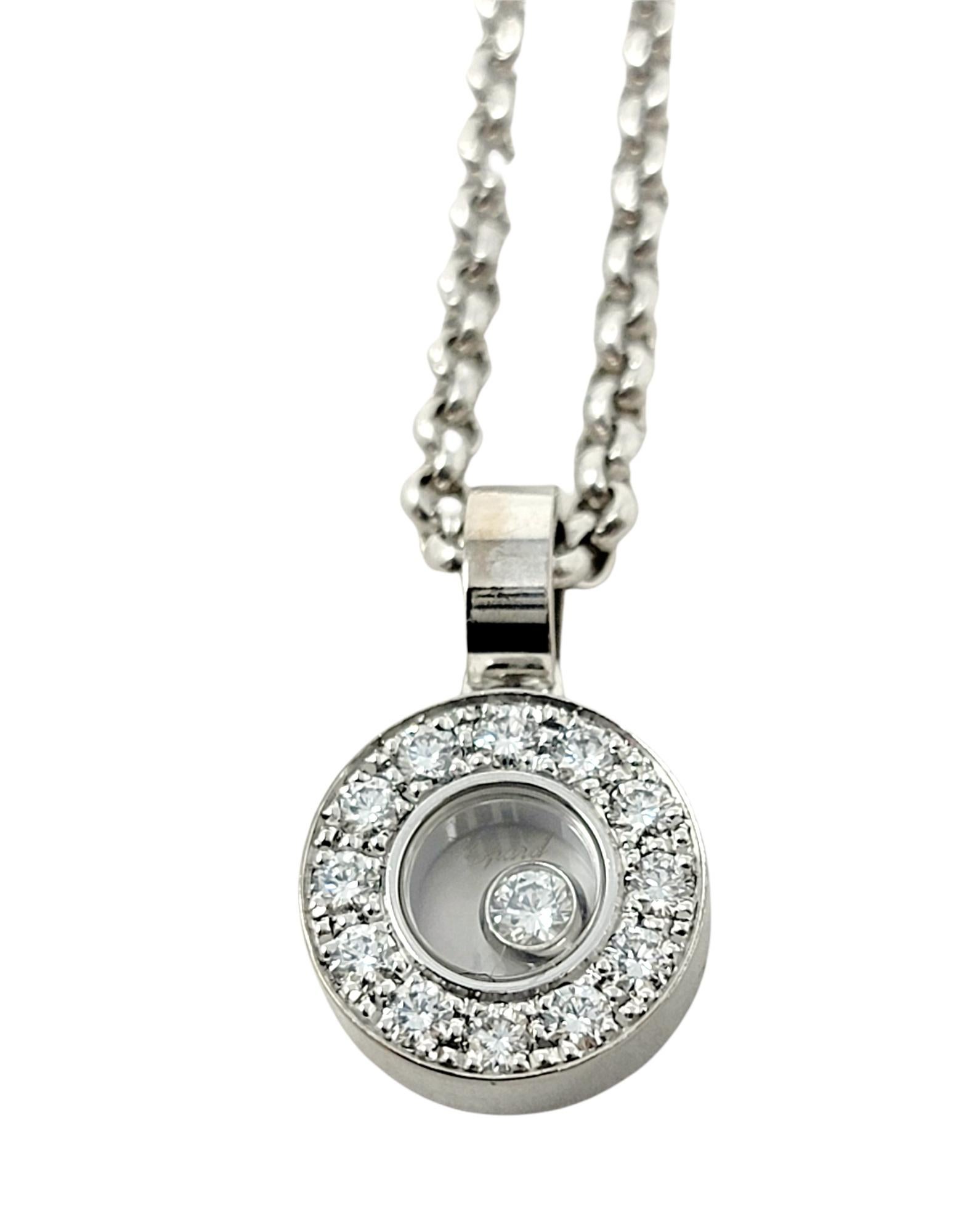 Chopard Happy Diamonds Round Pave Halo Pendant Necklace in 18 Karat White Gold In Good Condition In Scottsdale, AZ