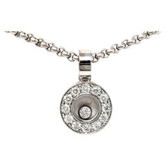 Chopard Happy Diamonds Round Pave Halo Pendant Necklace in 18 Karat White Gold