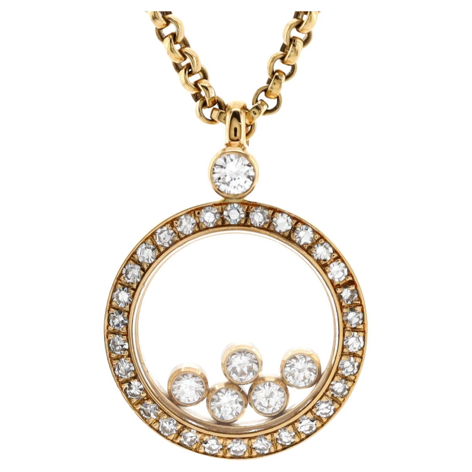 Chopard Happy Diamonds Round Pendant Necklace 18K Yellow Gold with Diamonds For Sale